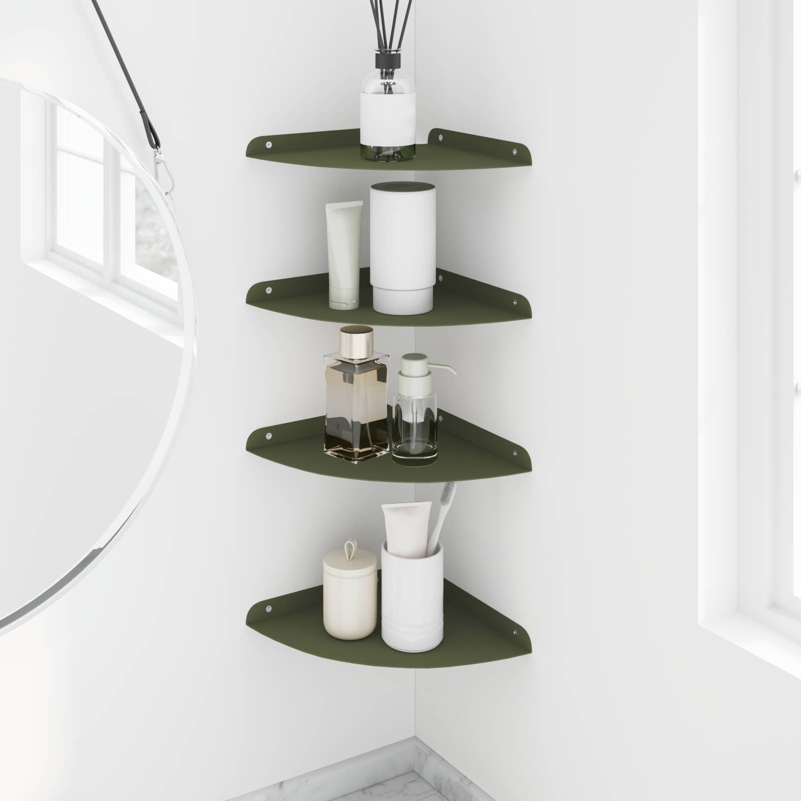 Lebdeća polica s policom 4 pcs Maslinasto zelena 24 x 24 x 2 cm