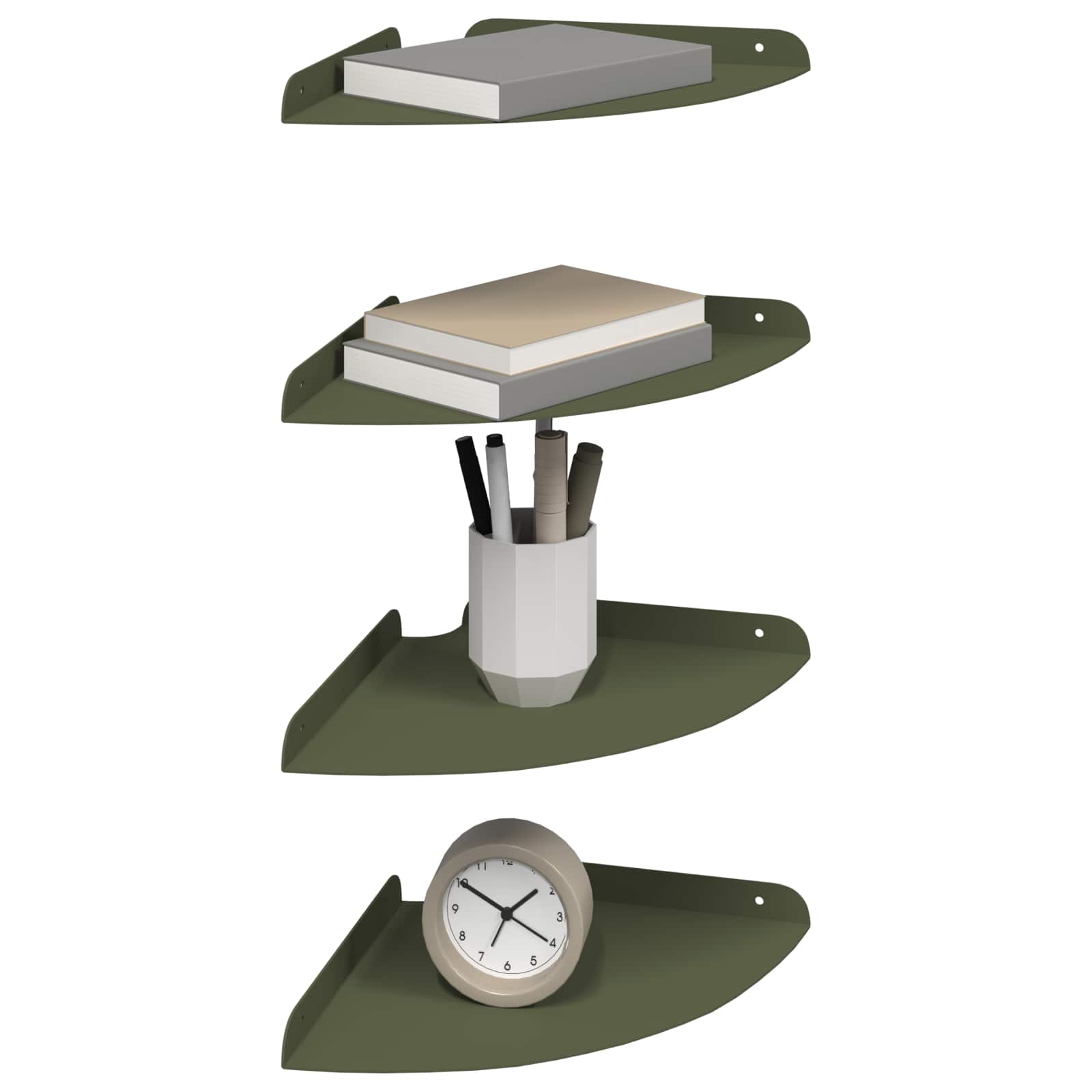 Lebdeća polica s policom 4 pcs Maslinasto zelena 24 x 24 x 2 cm