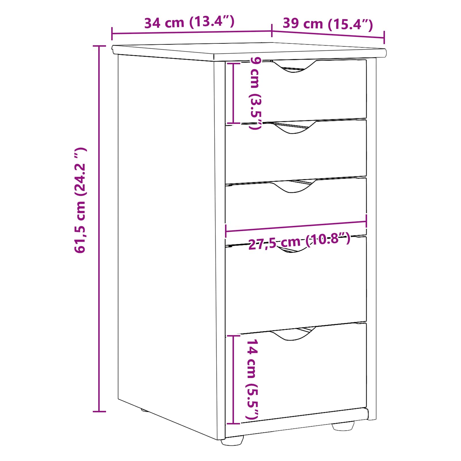 Cabinet Bijelo 34 x 39 x 61,5 cm Čvrsto borovo drvo