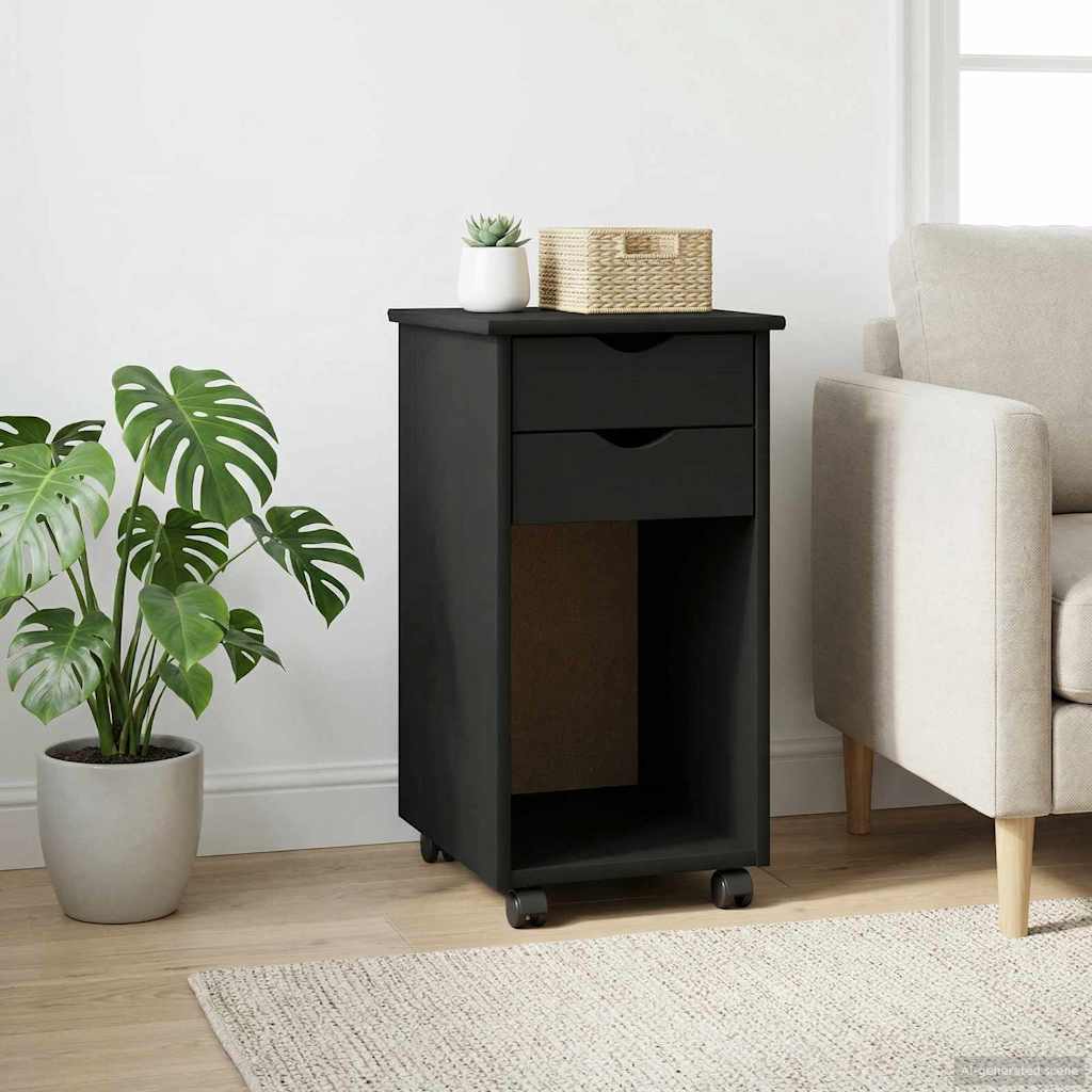 Mobilni ormar s kotačem Crna 34 x 39 x 65,5 cm Masivna borovina