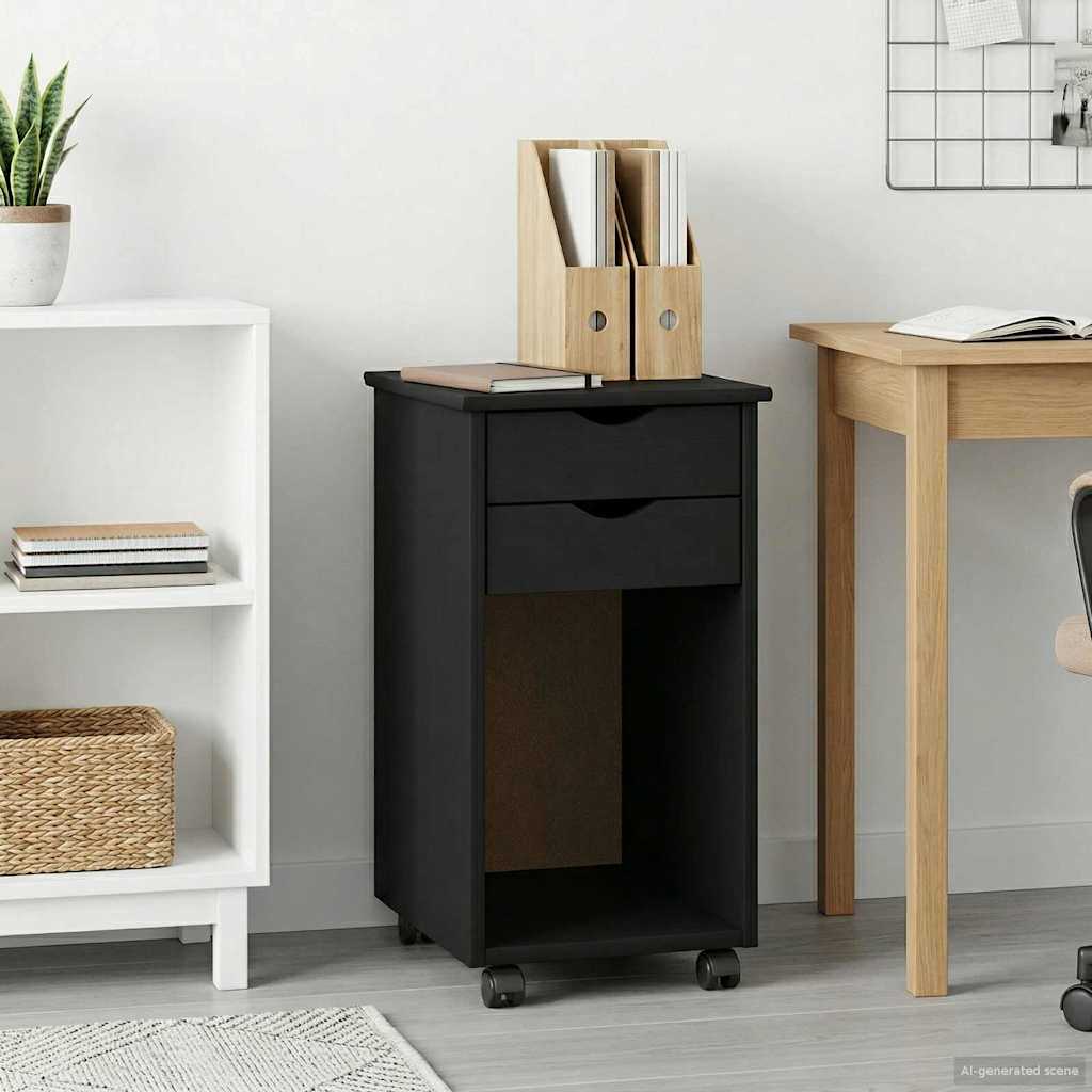 Mobilni ormar s kotačem Crna 34 x 39 x 65,5 cm Masivna borovina