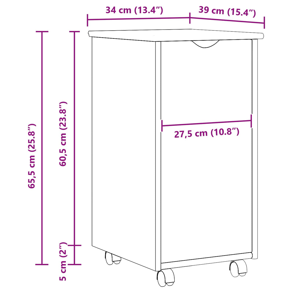Mobilni ormar Siva 34 x 39 x 65,5 cm Čvrsto borovo drvo