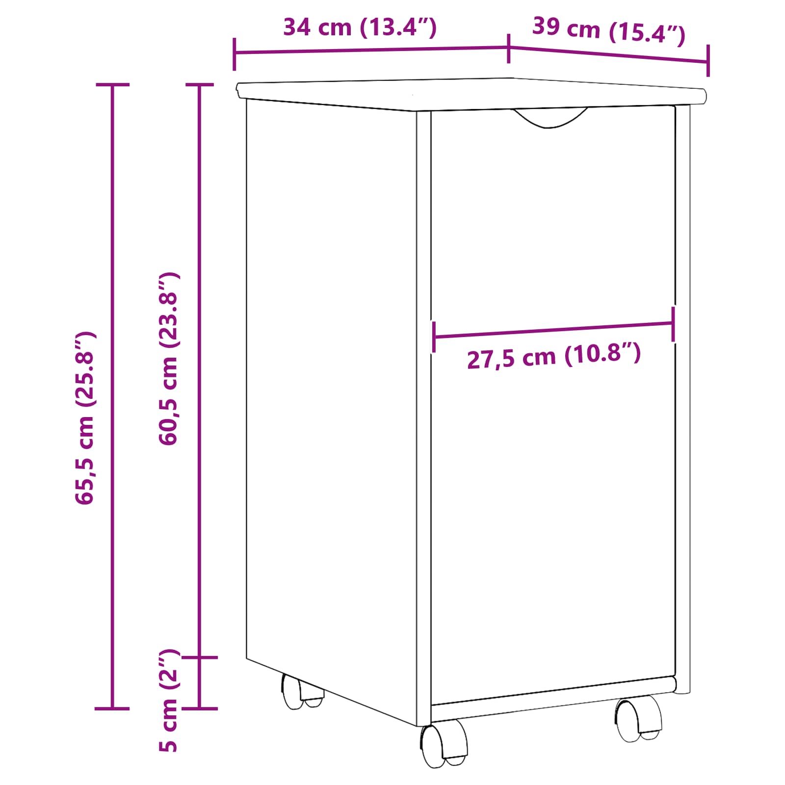 Mobilni ormar Crna 34 x 39 x 65,5 cm Čvrsto borovo drvo