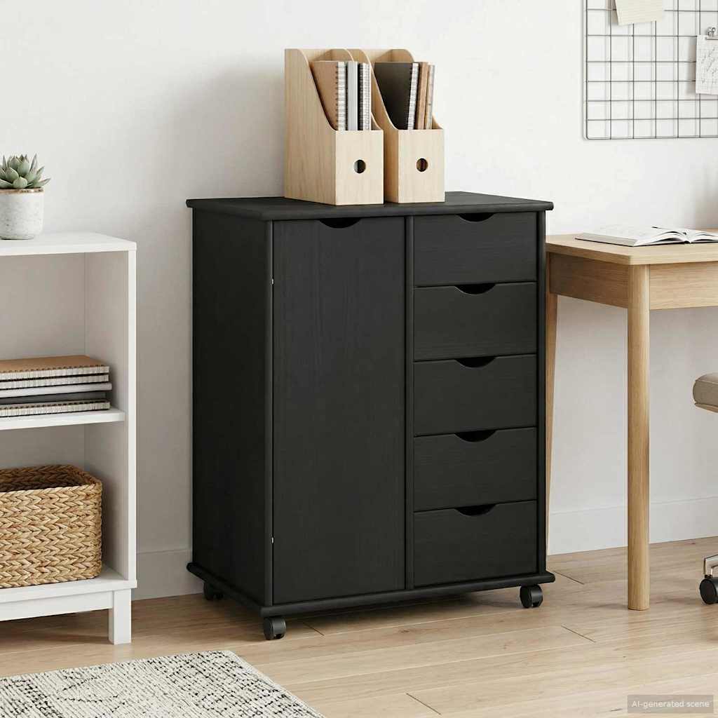 Mobilni ormar Crna 63,5 x 39 x 79 cm Čvrsto borovo drvo