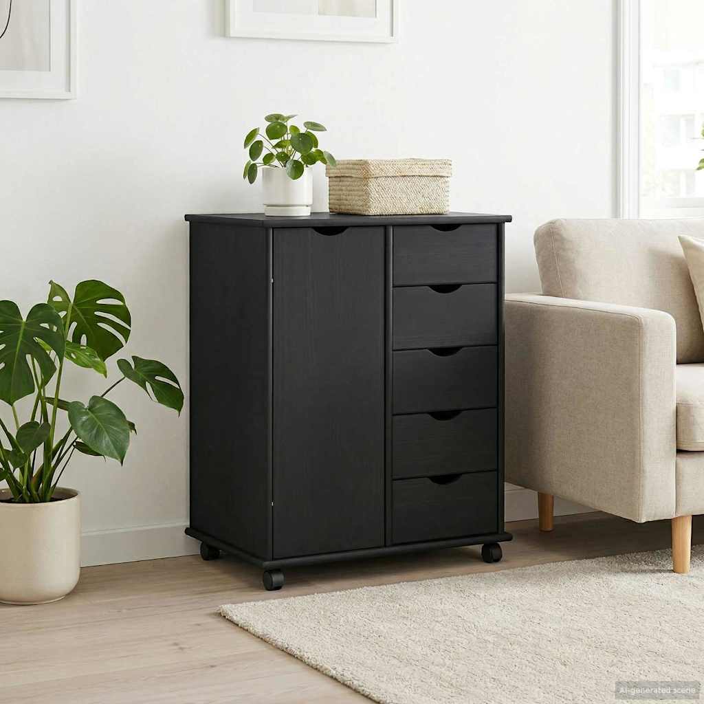 Mobilni ormar Crna 63,5 x 39 x 79 cm Čvrsto borovo drvo