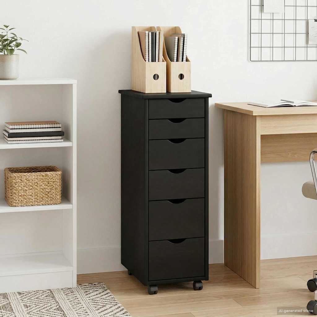 Mobilni ormar Crna 34 x 39 x 93,5 cm Čvrsto borovo drvo