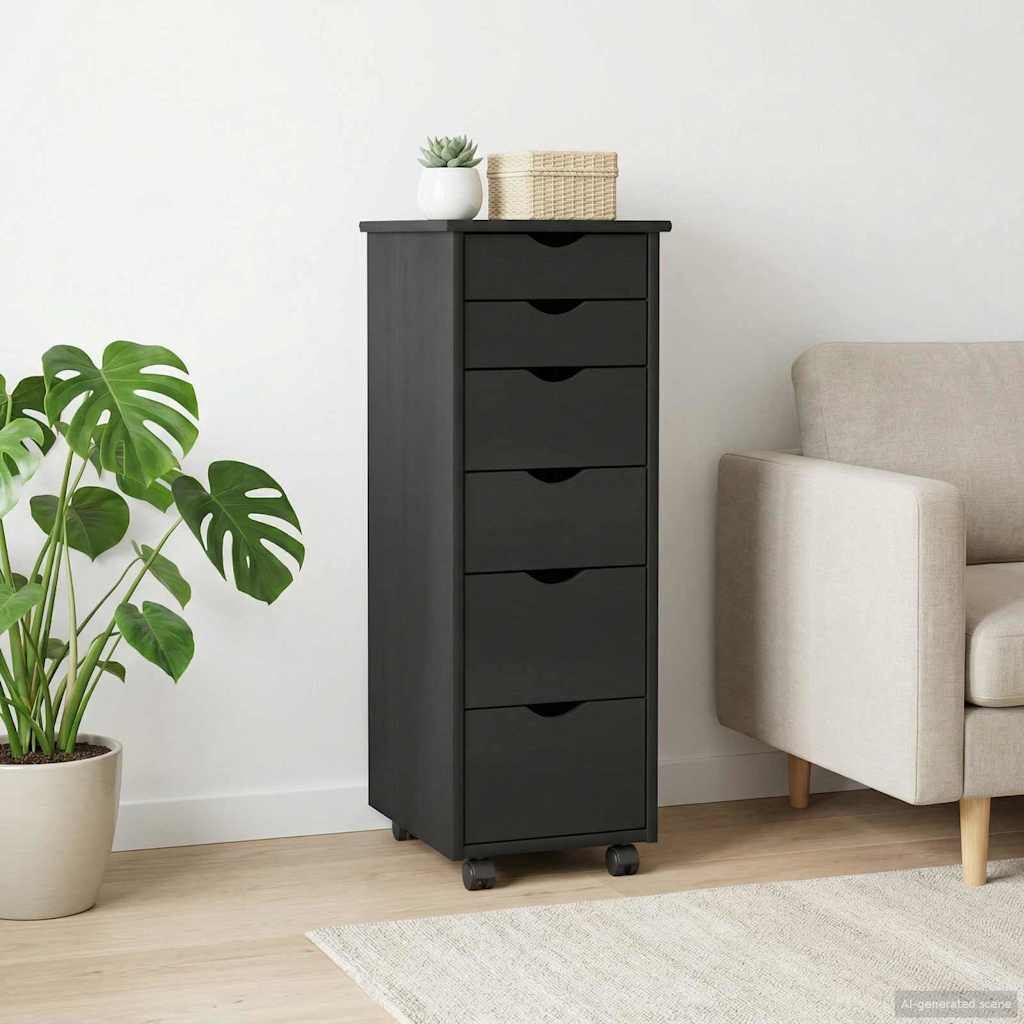 Mobilni ormar Crna 34 x 39 x 93,5 cm Čvrsto borovo drvo