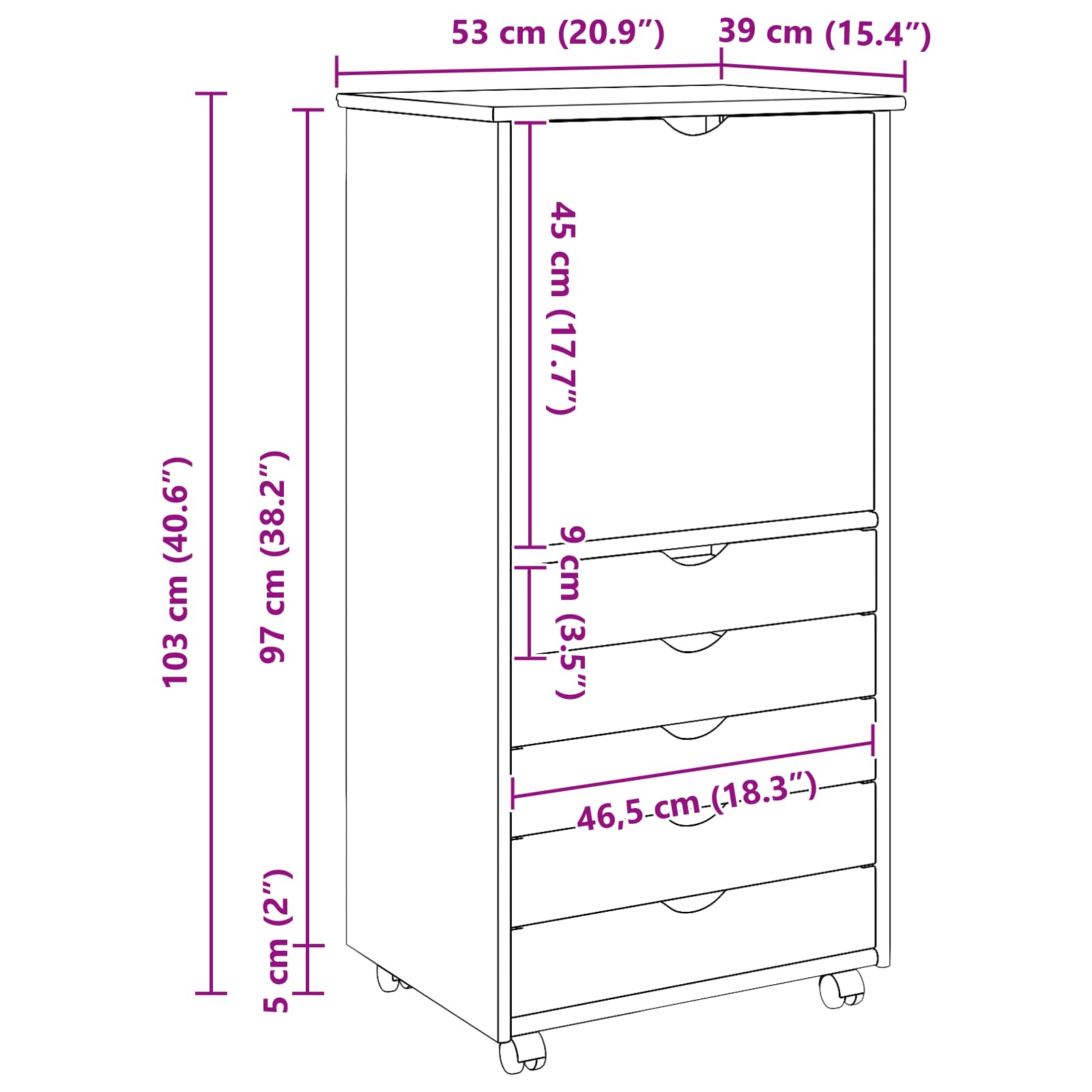 Mobilni ormar Bijelo 53 x 39 x 103 cm Čvrsto borovo drvo
