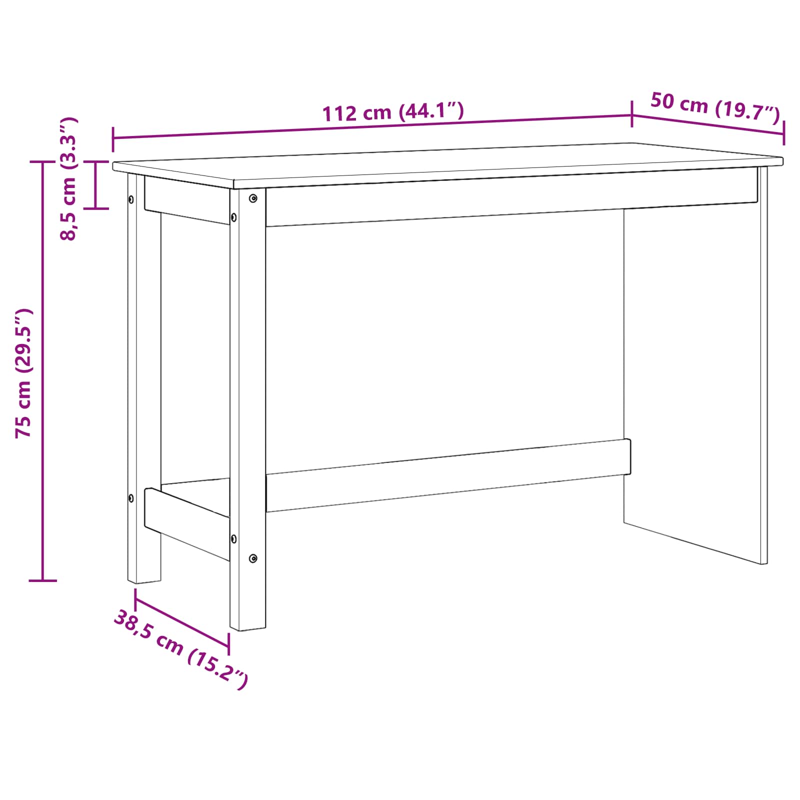 Stol Bijelo 112 x 50 x 75 cm Čvrsto borovo drvo