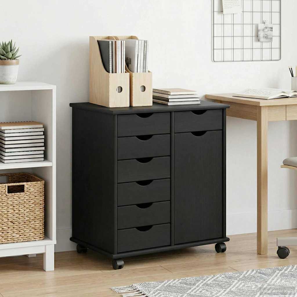 Mobilni ormar Crna 63,5 x 39 x 65,5 cm Čvrsto borovo drvo