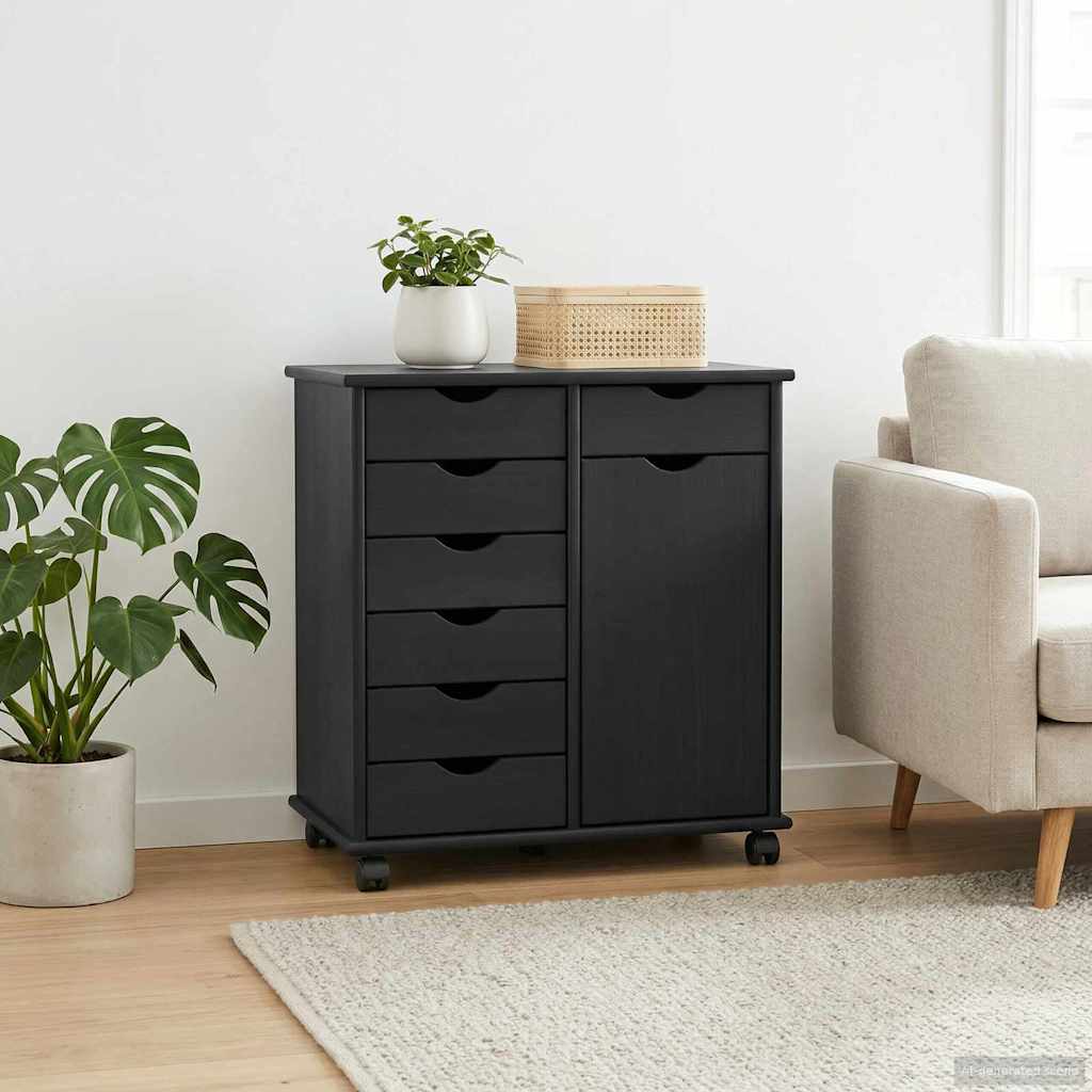 Mobilni ormar Crna 63,5 x 39 x 65,5 cm Čvrsto borovo drvo