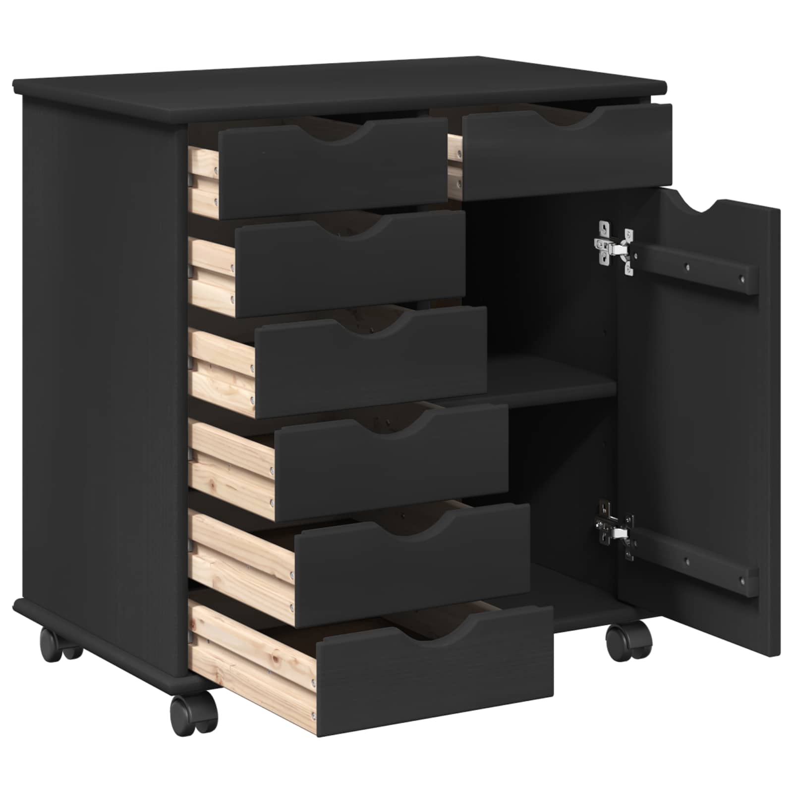 Mobilni ormar Crna 63,5 x 39 x 65,5 cm Čvrsto borovo drvo