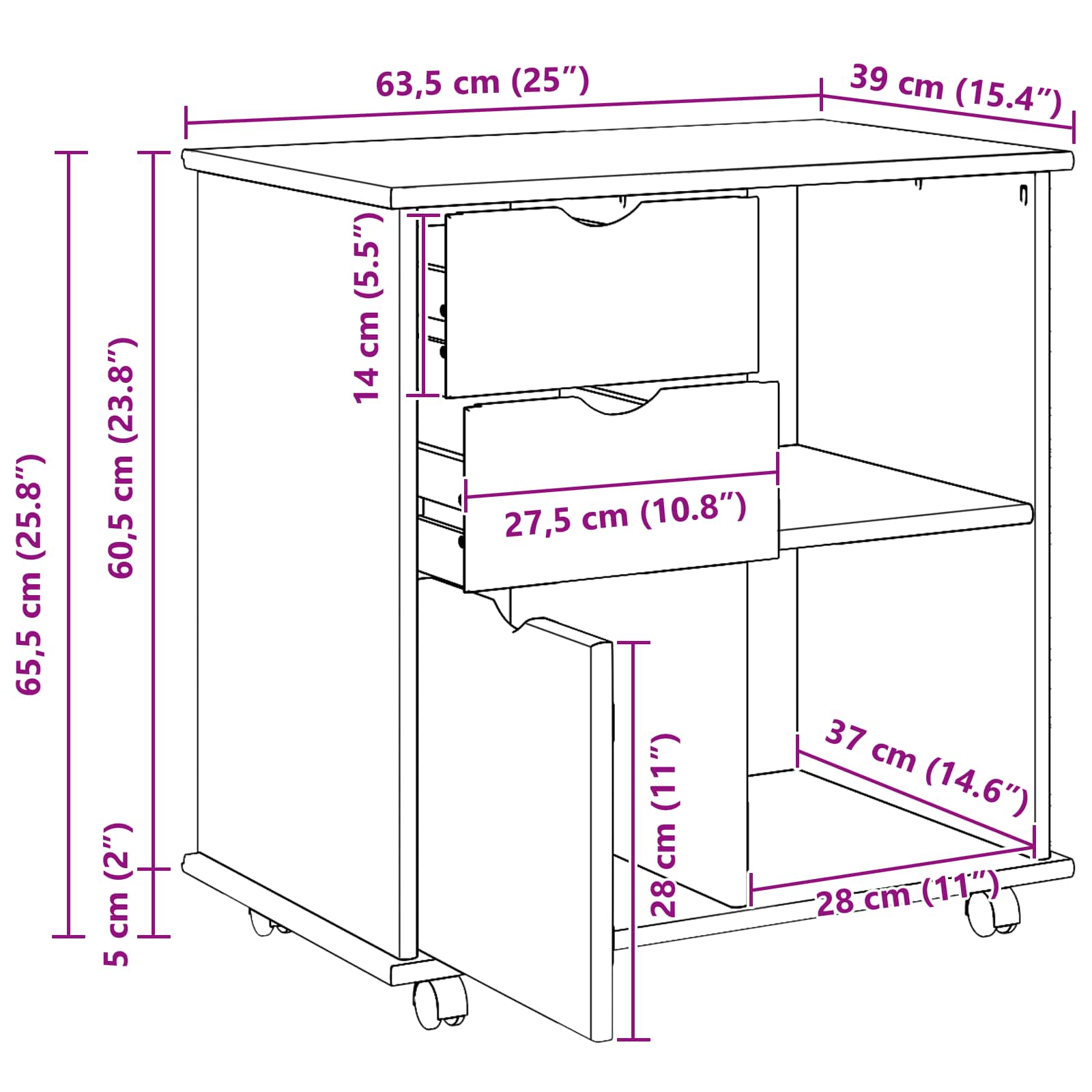 Mobilni ormar Siva 63,5 x 39 x 65,5 cm Čvrsto borovo drvo