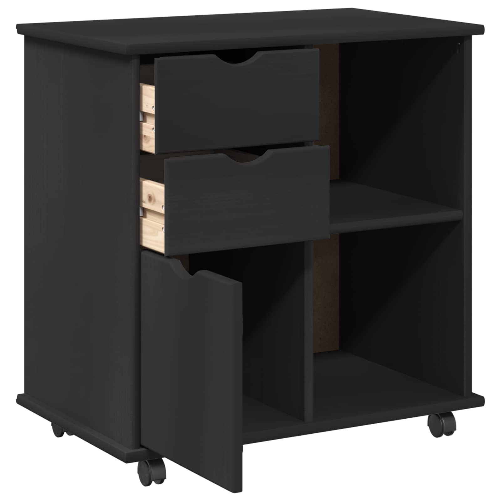 Mobilni ormar Crna 63,5 x 39 x 65,5 cm Čvrsto borovo drvo