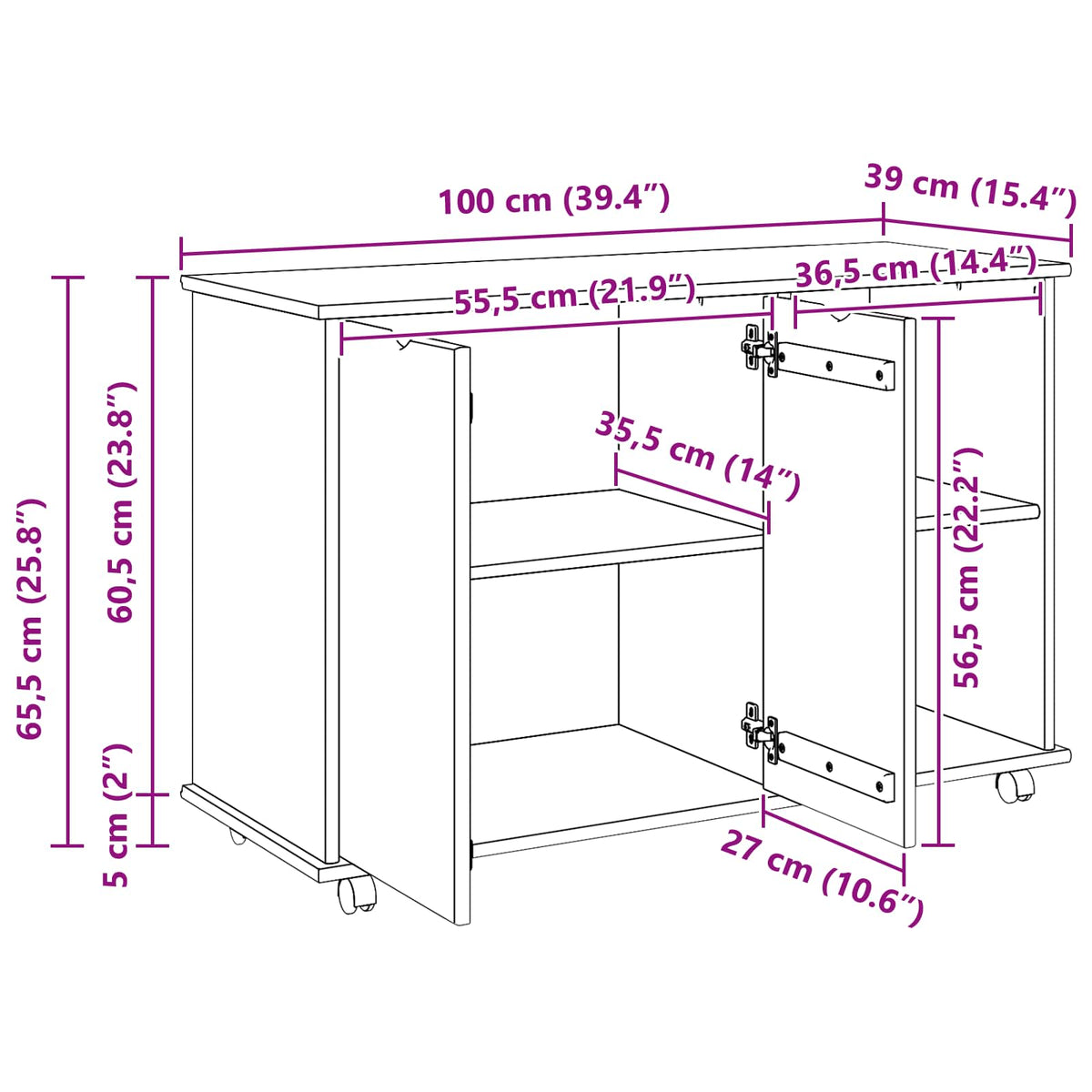 Mobilni ormar s kotačem Medeno smeđa 100 x 39 x 65,5 cm