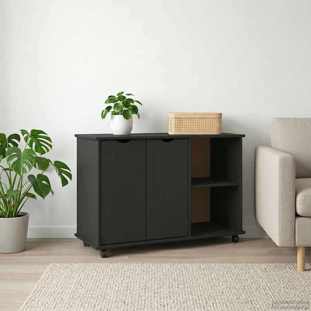Mobilni ormar Crna 100 x 39 x 65,5 cm Čvrsto borovo drvo