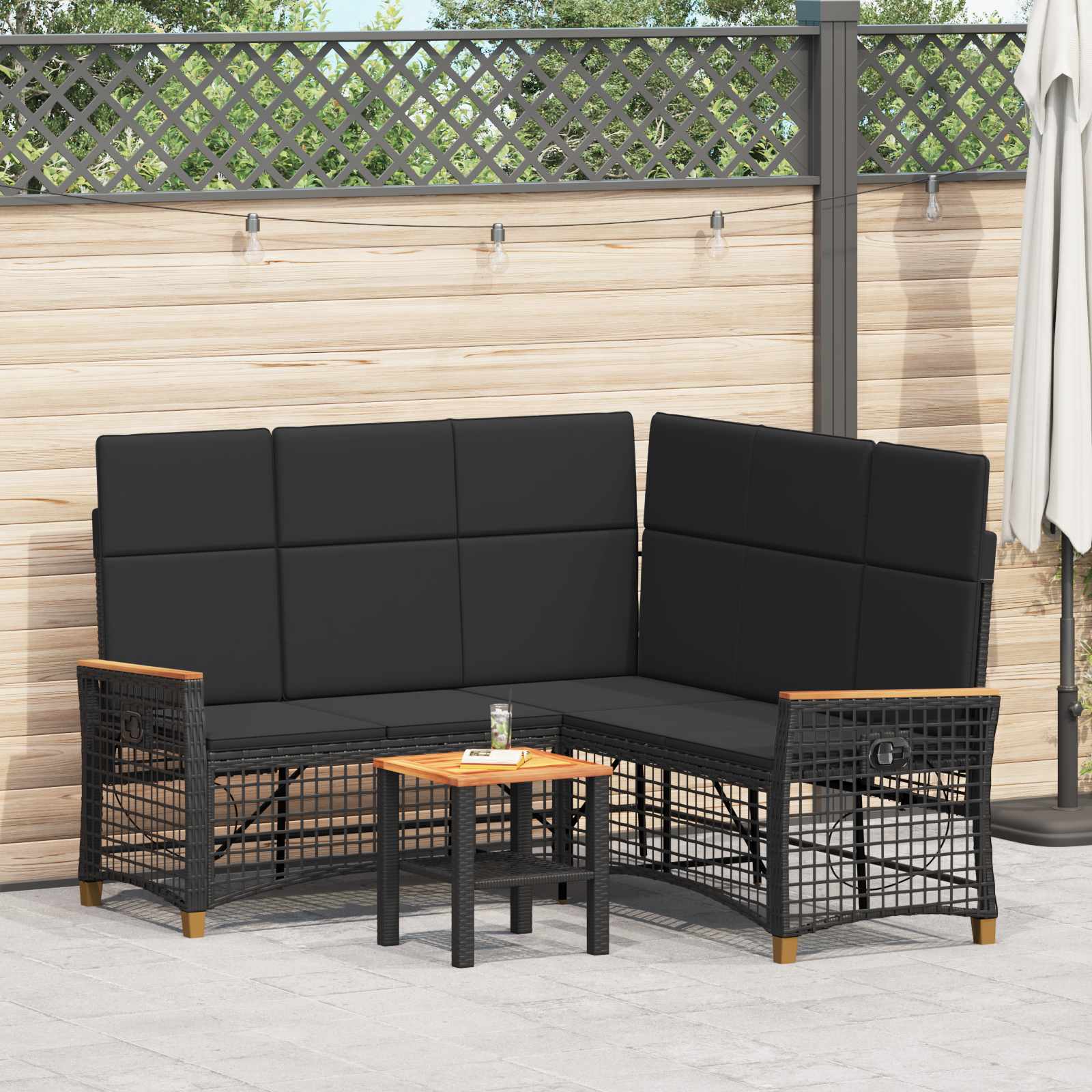 Vrtni set sofe za opuštanje Podesiva Crna 164 x 164 x 112 cm