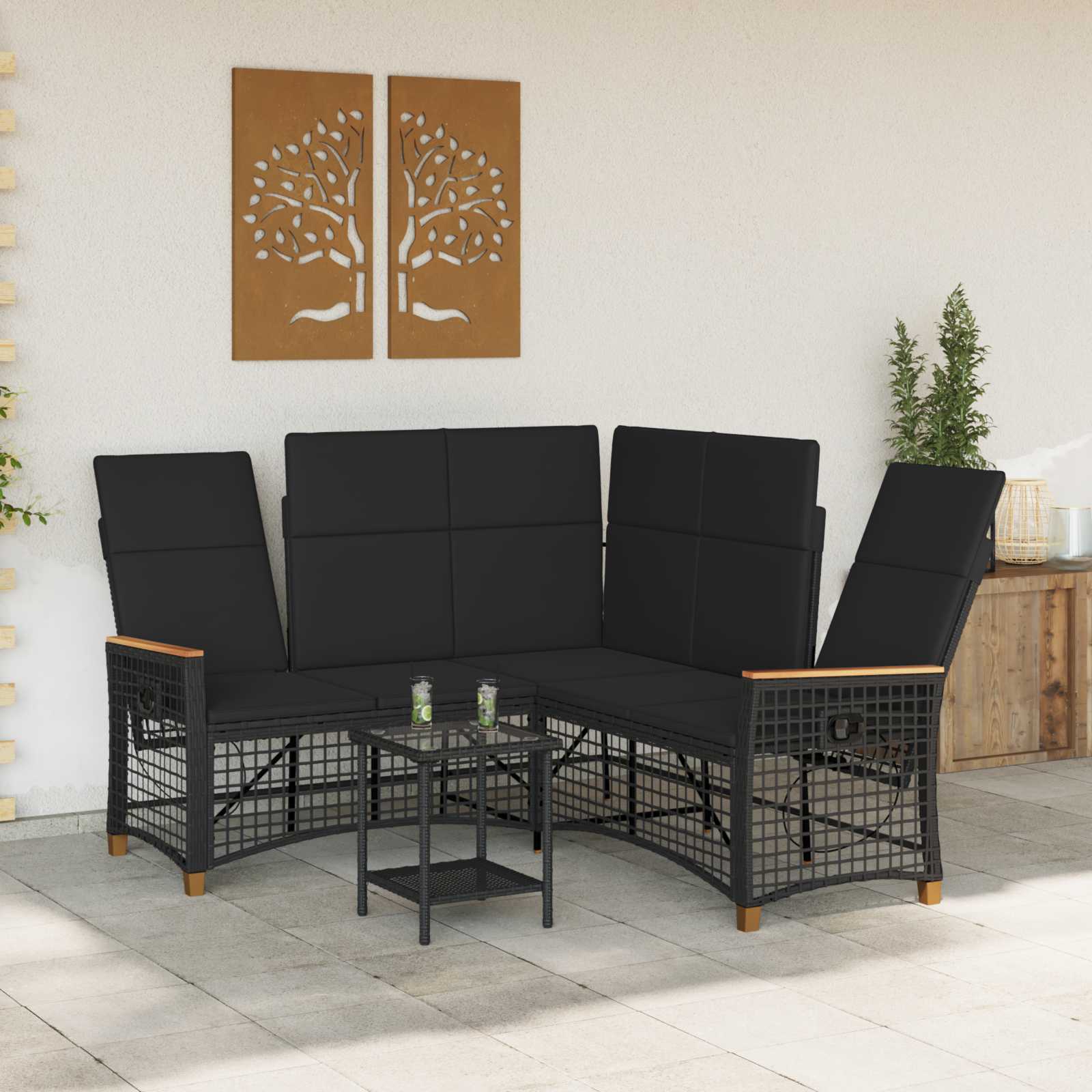 Vrtni set sofe za opuštanje Podesiva Crna 164 x 164 x 112 cm