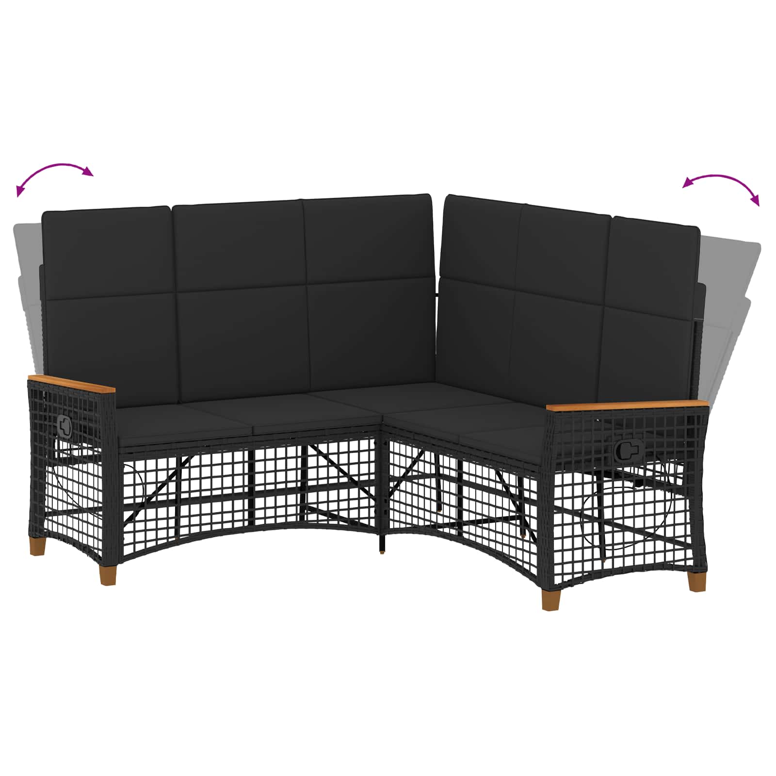 Vrtni set sofe za opuštanje Podesiva Crna 164 x 164 x 112 cm