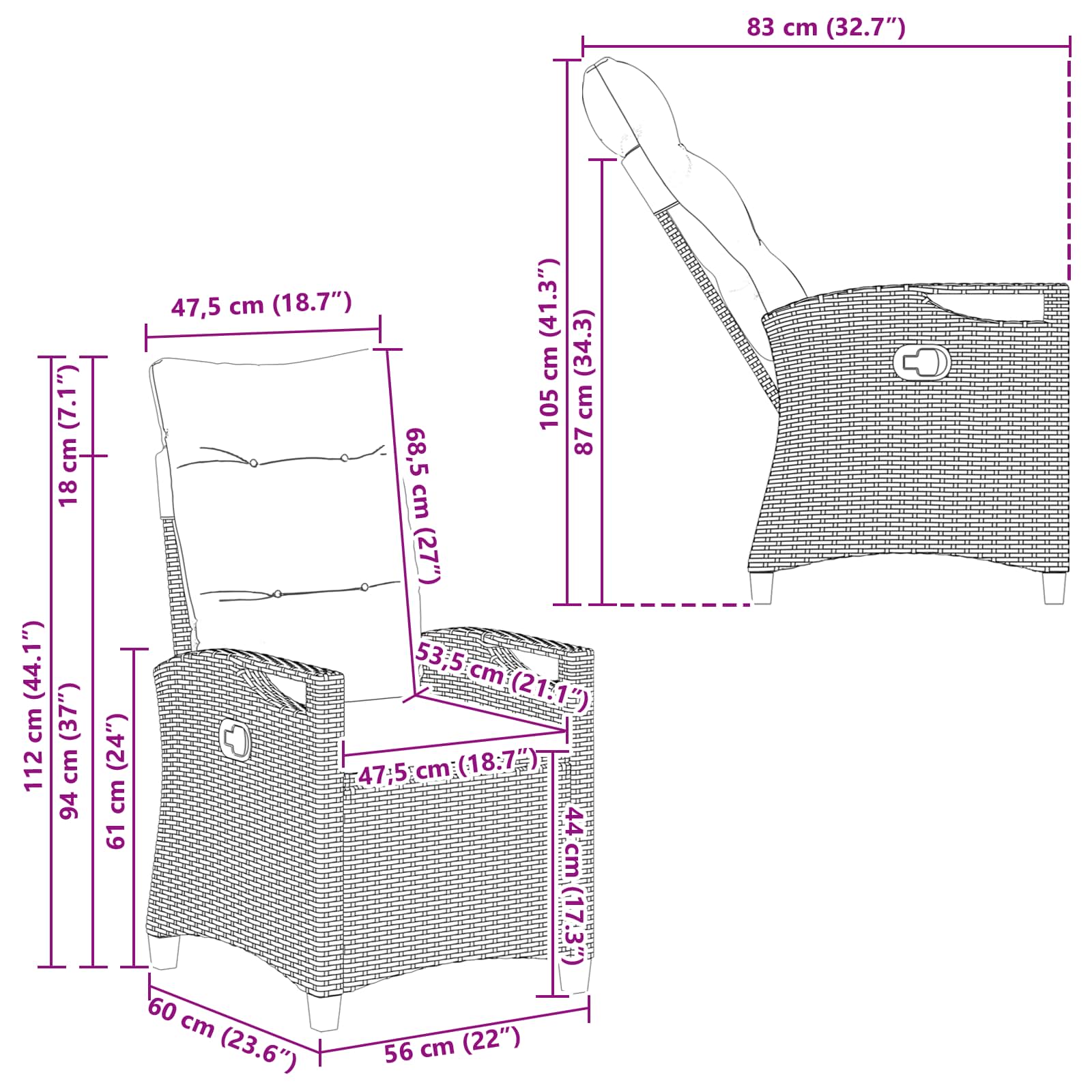 Vrtna stolica 2 pcs Siva i tamno siva 56 x 60 x 112 cm