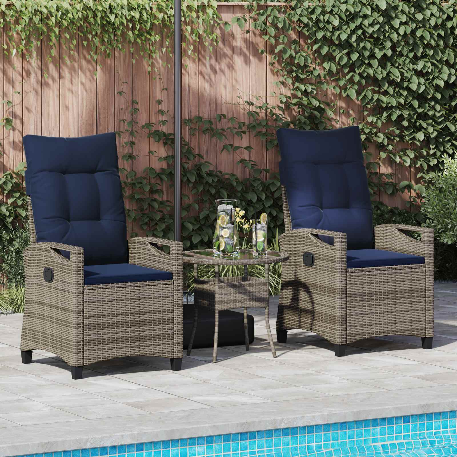 Vrtna stolica 2 pcs siva i modra 56 x 60 x 112 cm