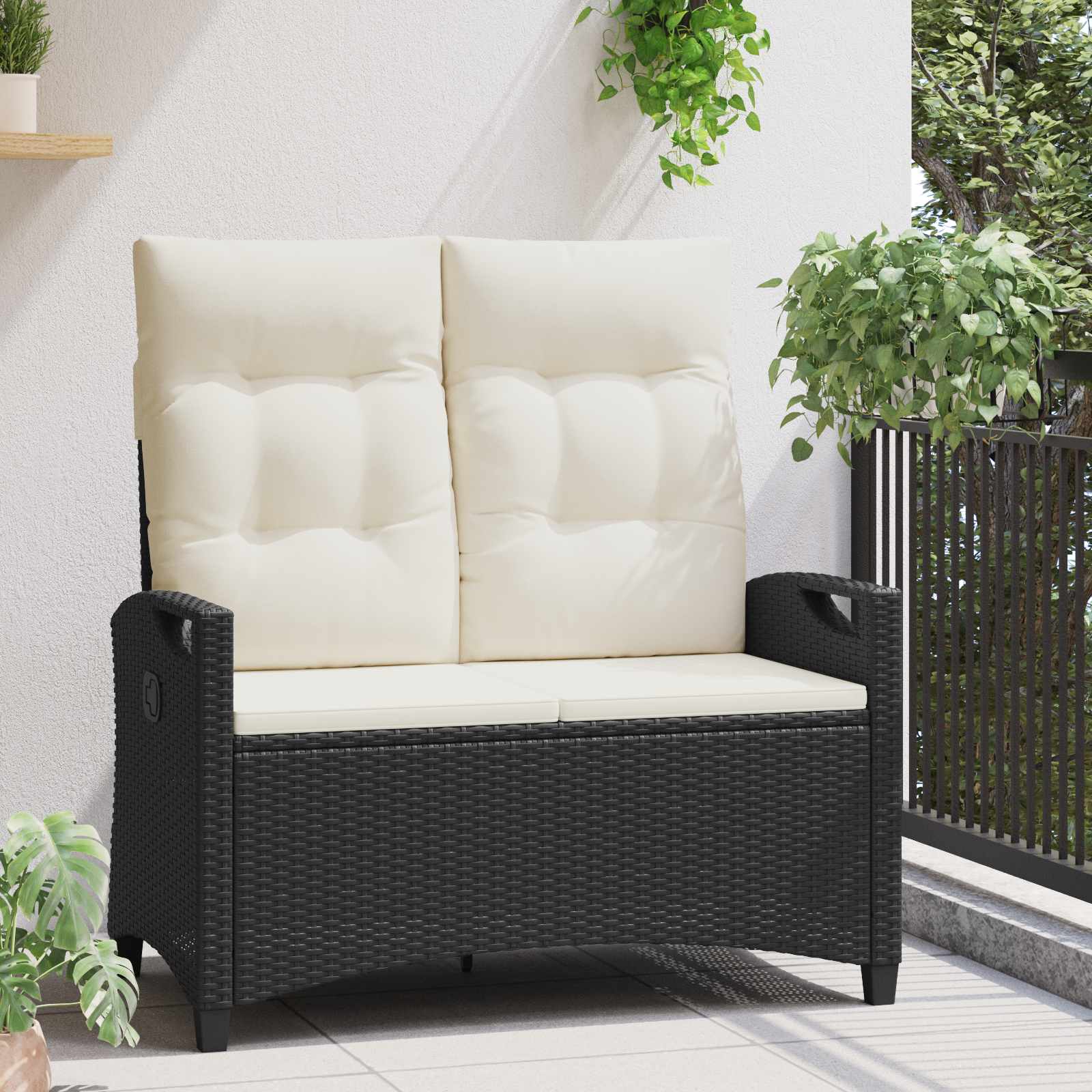 Vrtna klupa Crna i Krema 105 x 60 x 112 cm Čelik i poliester