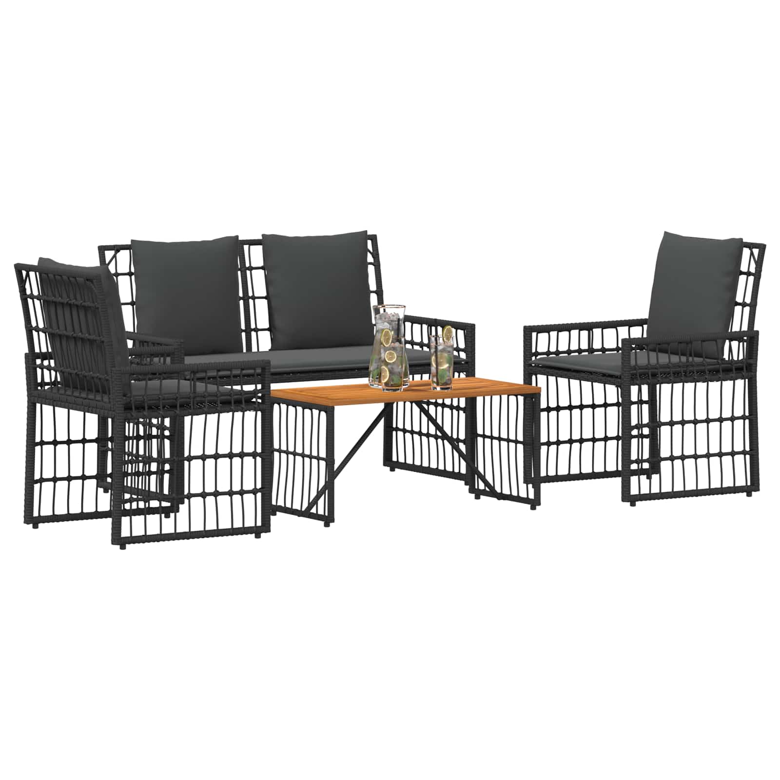 Set vanjskog namještaja 4 pcs Crna i tamno siva