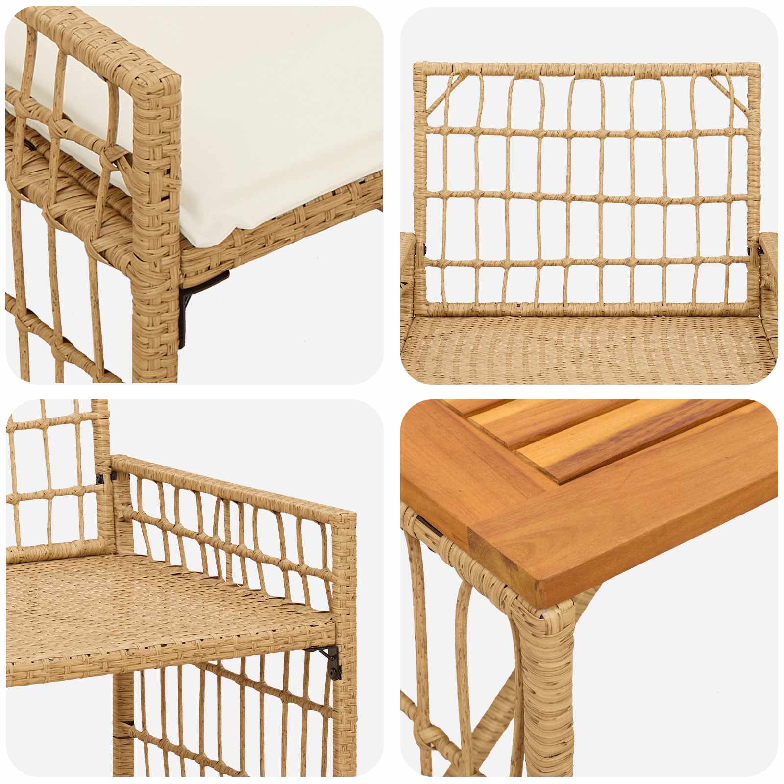 Set vanjskog namještaja 4 pcs Prirodna i krema bijela