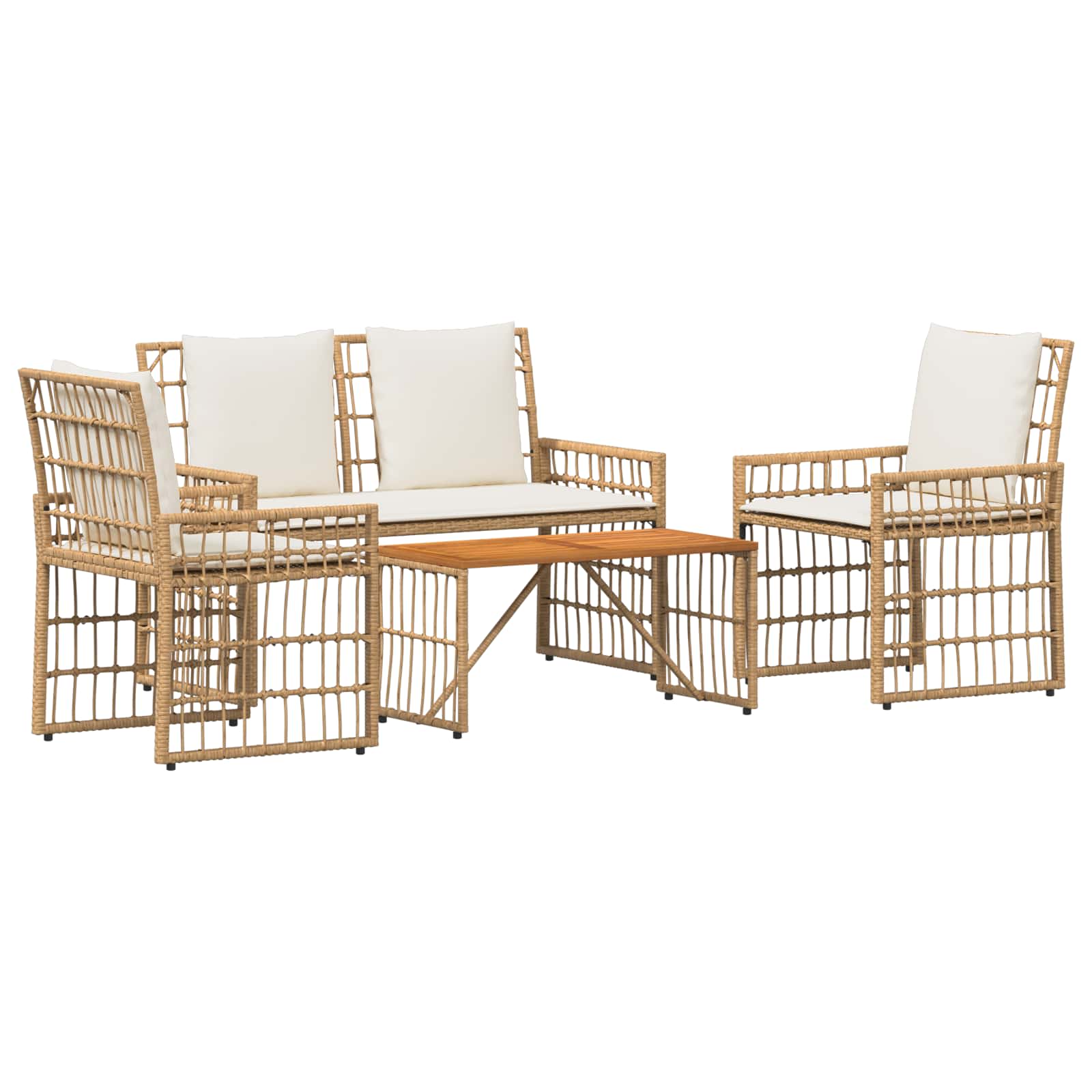 Set vanjskog namještaja 4 pcs Prirodna i krema bijela