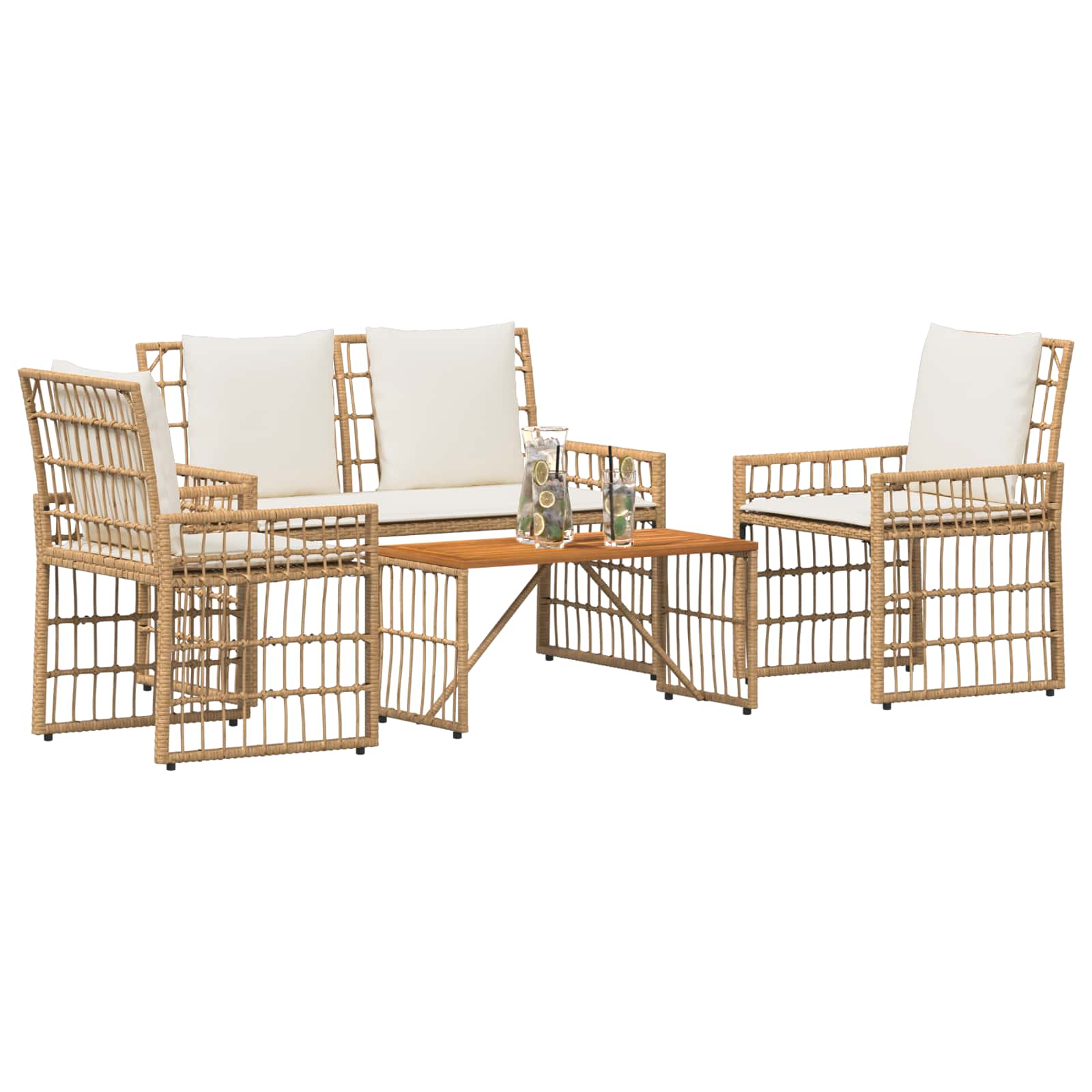 Set vanjskog namještaja 4 pcs Prirodna i krema bijela