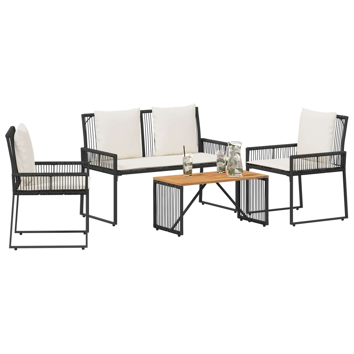 Set vanjskog namještaja 4 pcs Crna i krem-bijela poliratan