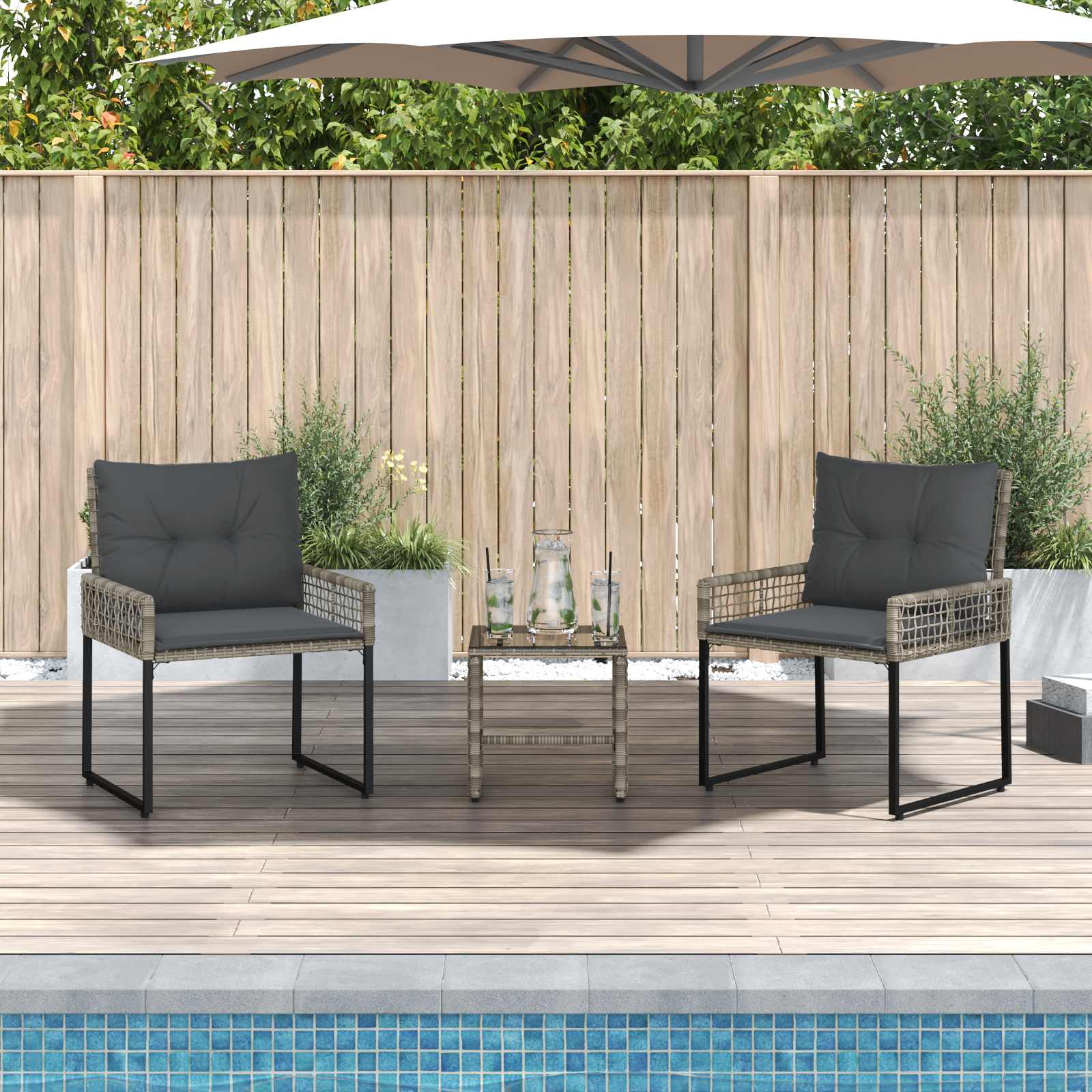 Set vanjskog namještaja s jastukom 3 pcs Sivi