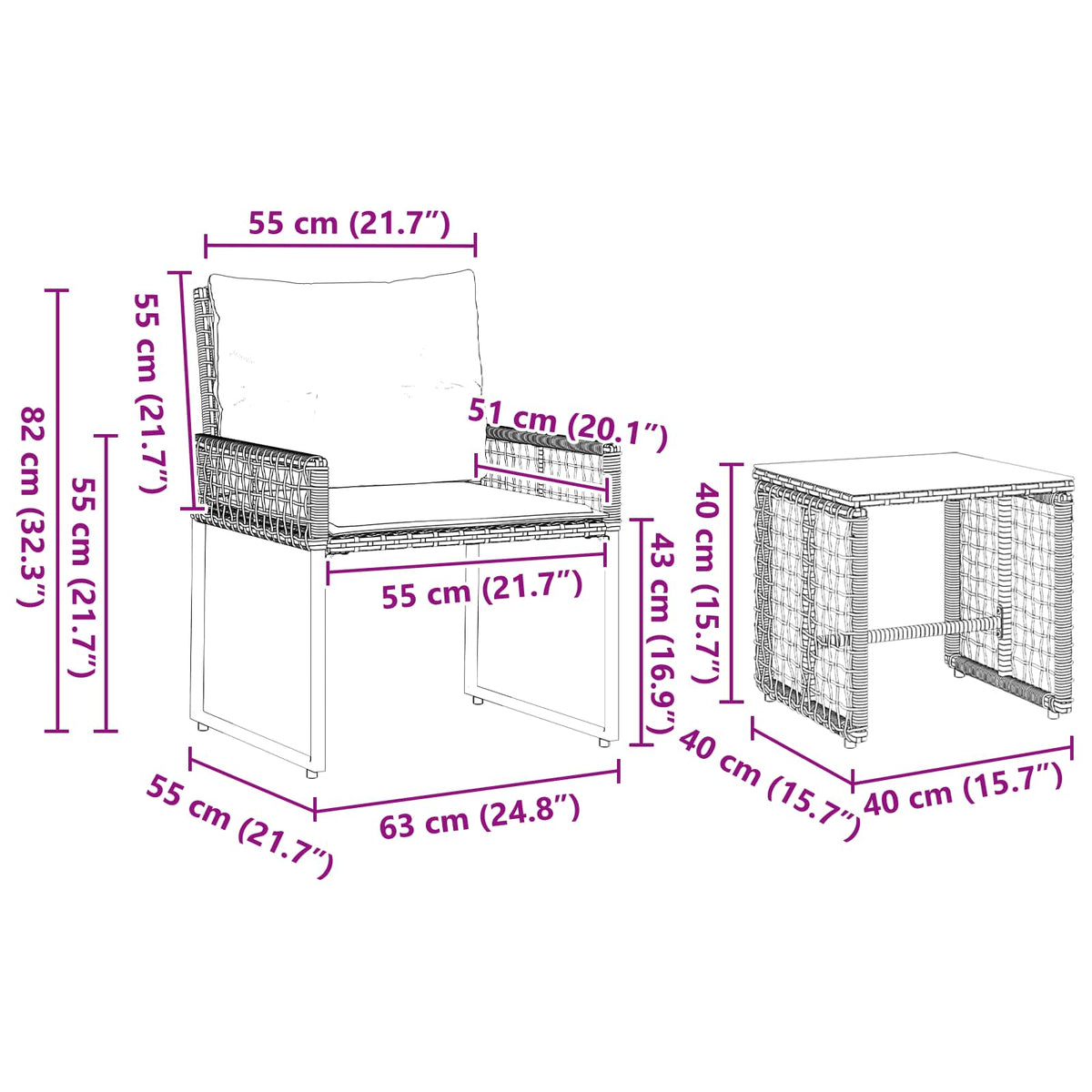 Set vanjskog namještaja s jastukom 3 pcs Crna i Tirkizna