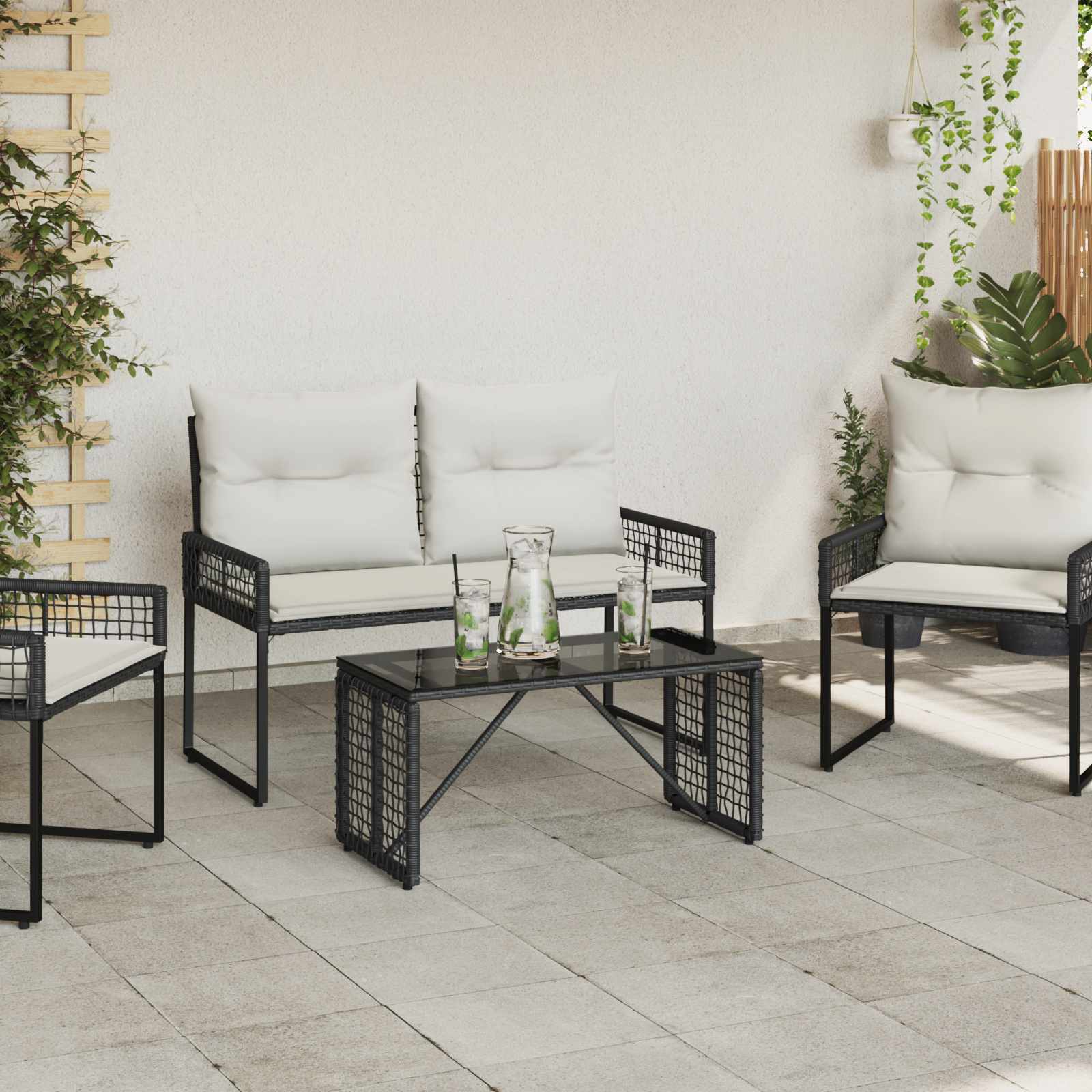 Vanjski stol Crna 80 x 40 x 40 cm PE Rattan i Staklo