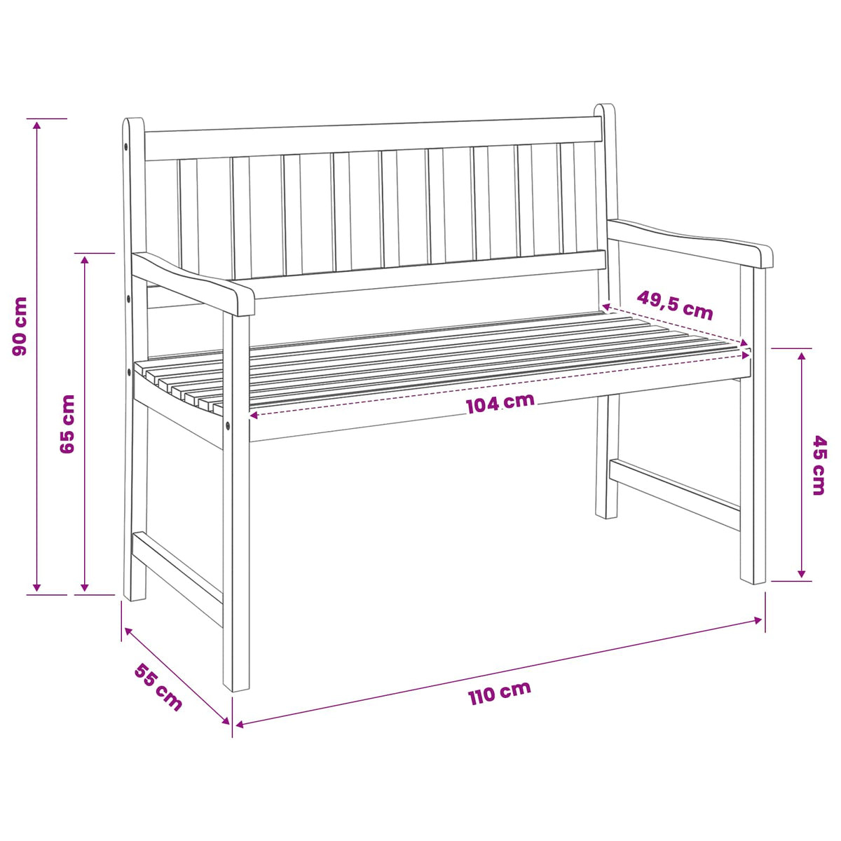Vrtna klupa 2-Broj sjedala 110 x 55 x 90 cm Čvrsto drvo akacije