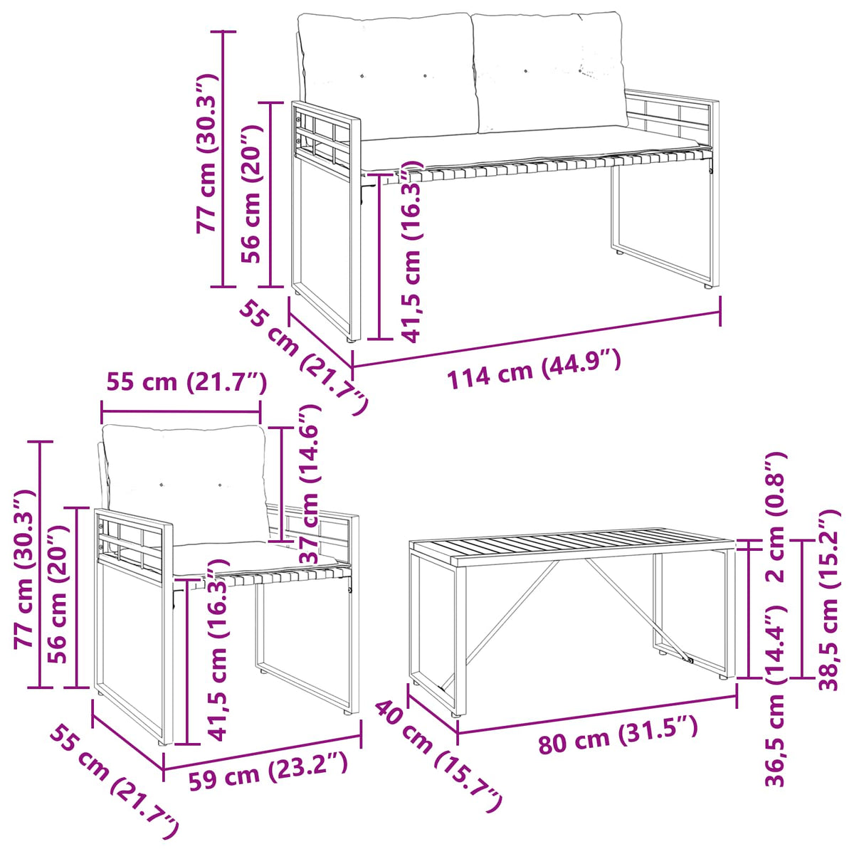 Set vanjskog namještaja s jastukom 4 pcs Siva
