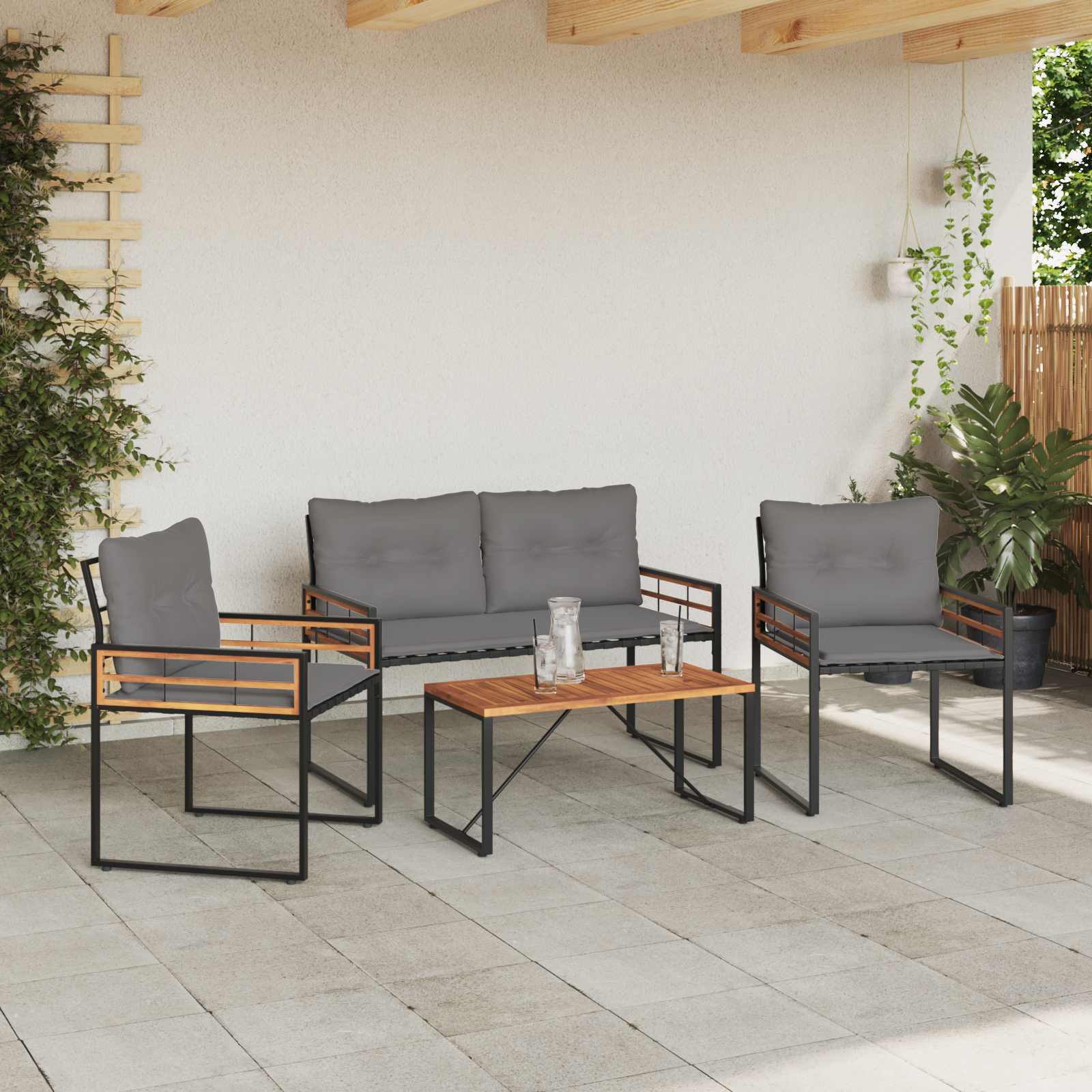 Set vanjskog namještaja s jastukom 4 pcs Svijetlo siva