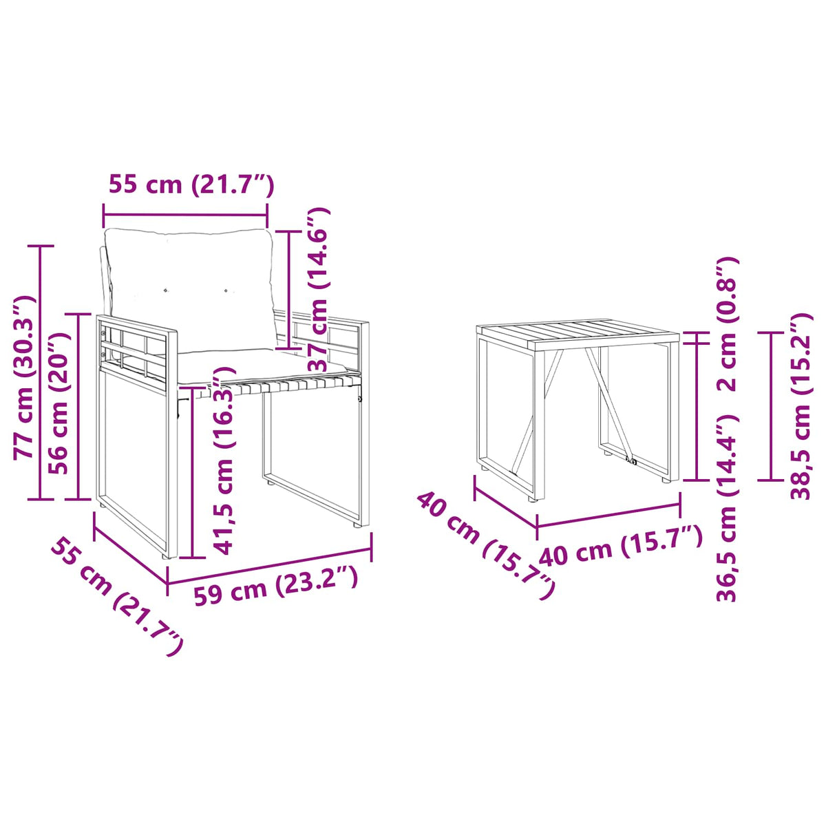 Set vanjskog namještaja s jastukom 3 pcs Mornarska