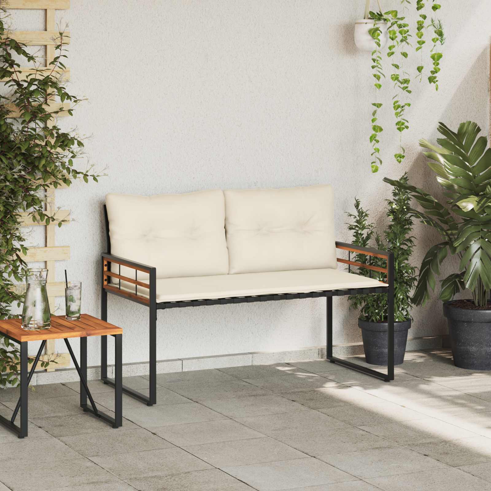 Drvena klupska klupa s jastukom Krema 114 x 55 x 77 cm