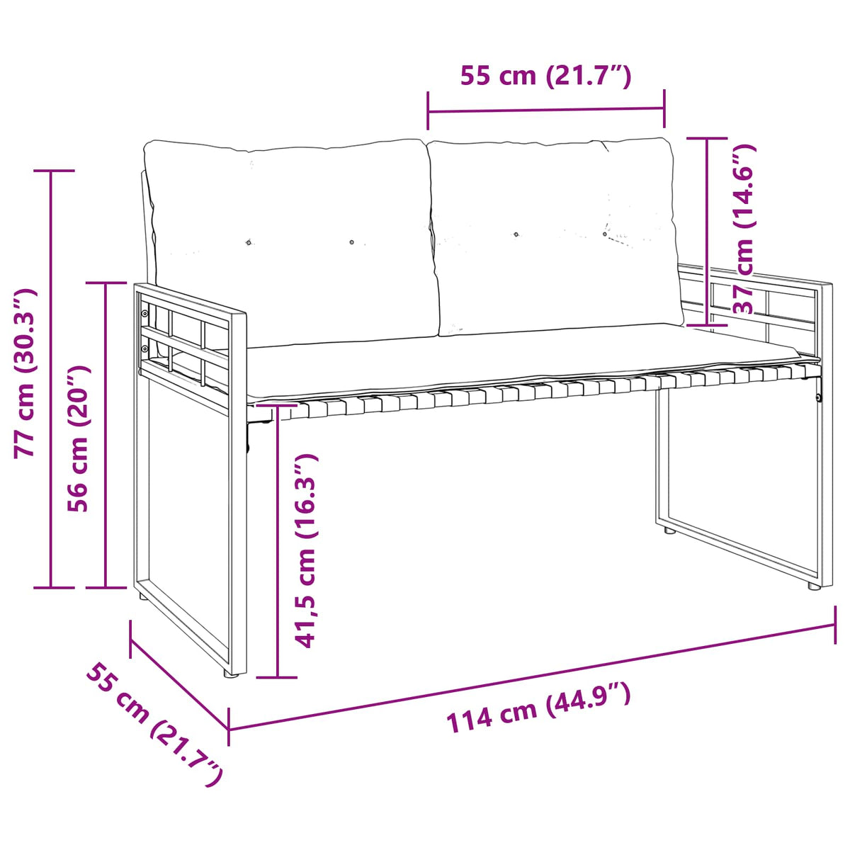 Drvena klupska klupa s jastukom Siva 114 x 55 x 77 cm