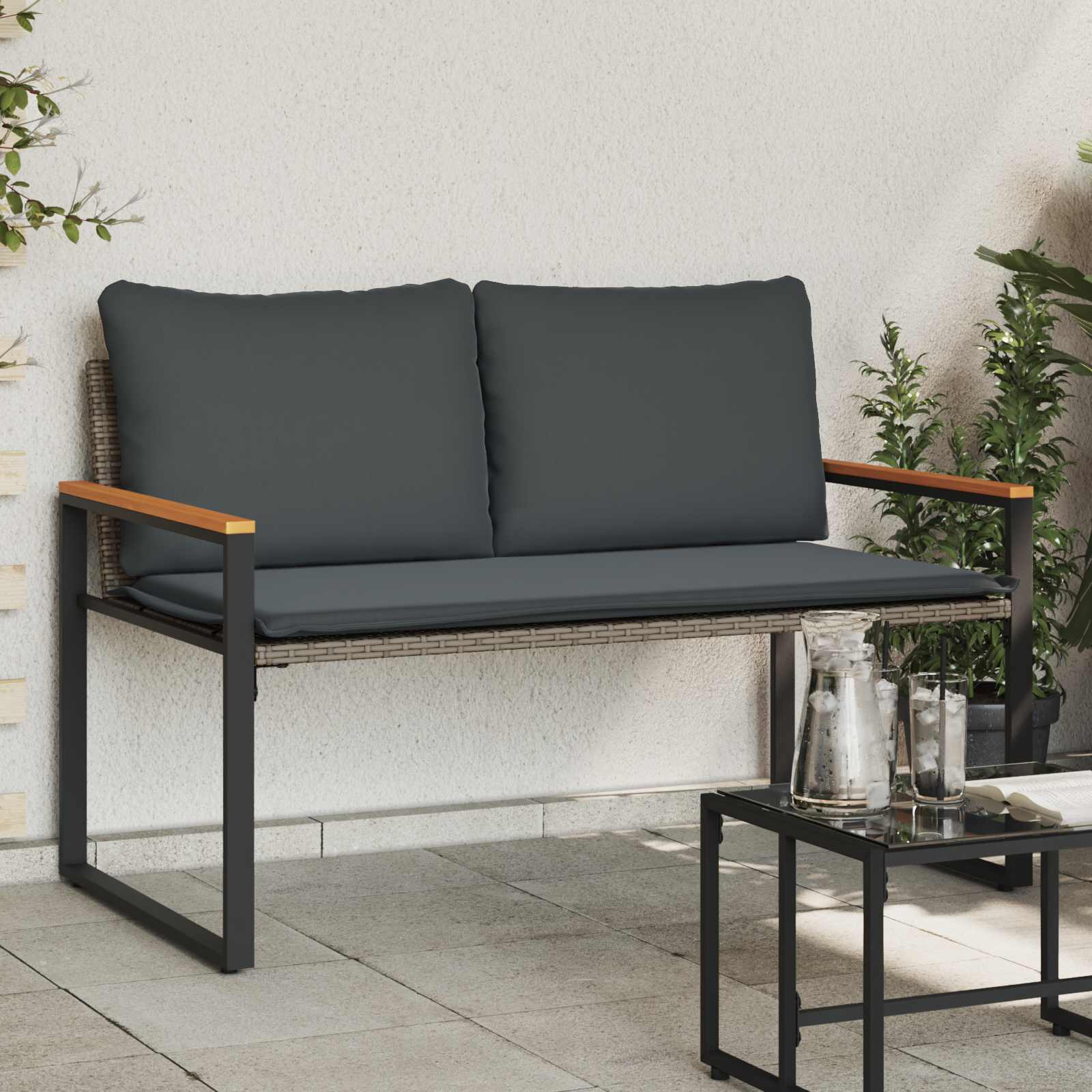 klupa s jastukom Siva i tamno siva 115 x 65 x 72 cm Ratan