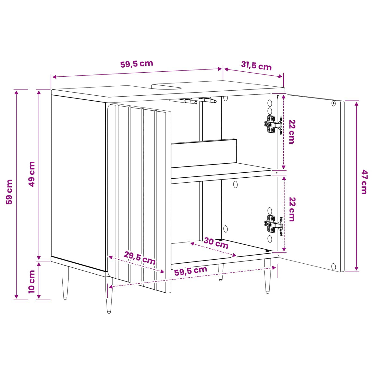 Kupaonski ormarić za sudoper ZWOLLE Crna 59,5 x 31,5 x 59 cm