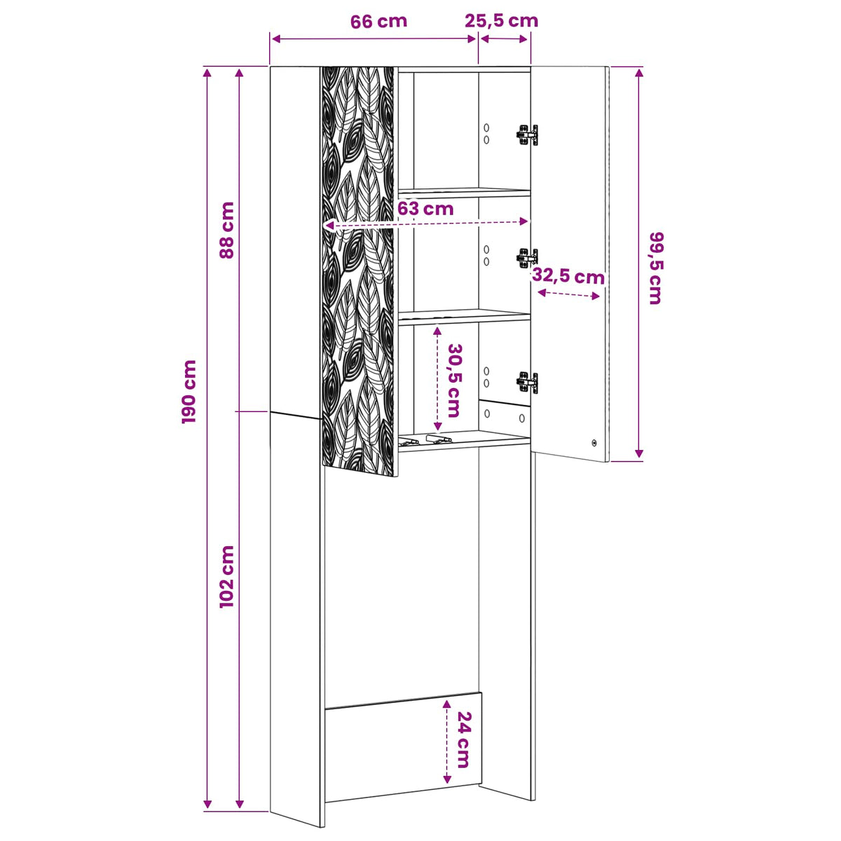 Kabinetska WC DELFT Siva Sonoma 66 x 25,5 x 190 cm