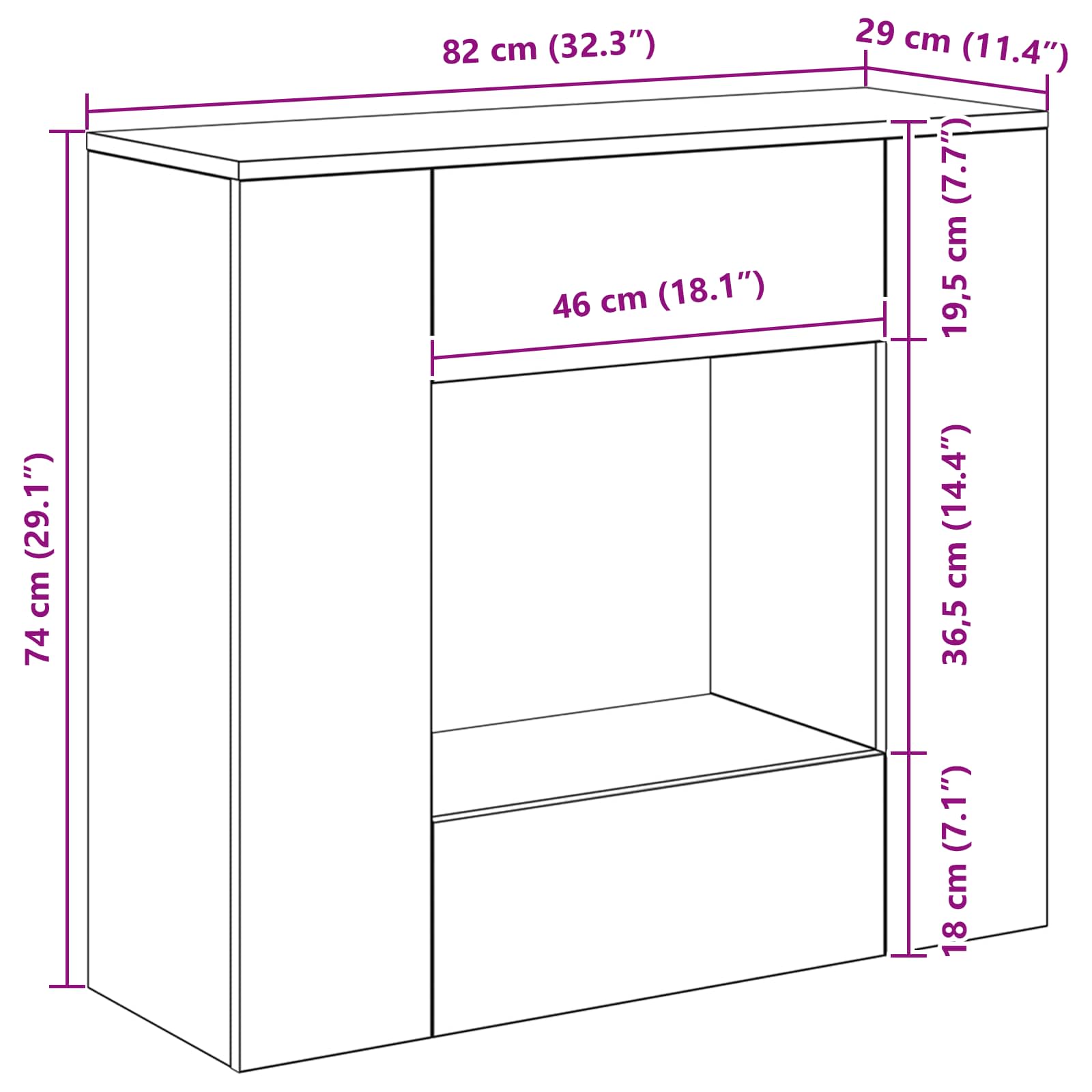 Zanatski Hrast 82 x 29 x 74 cm