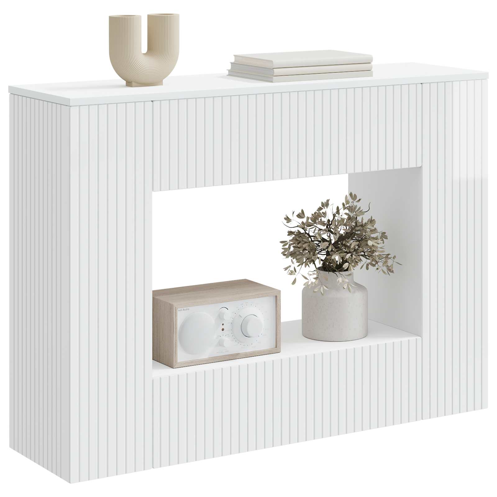 Konzolna stolica Prugasti Visoki Sjaj Bijeli 101 x 29 x 74 cm