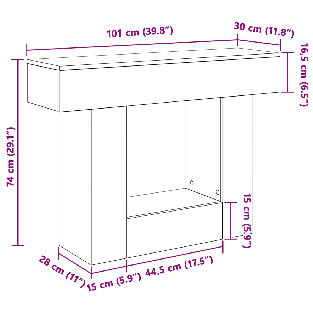 Sonoma hrast 101 x 30 x 74 cm