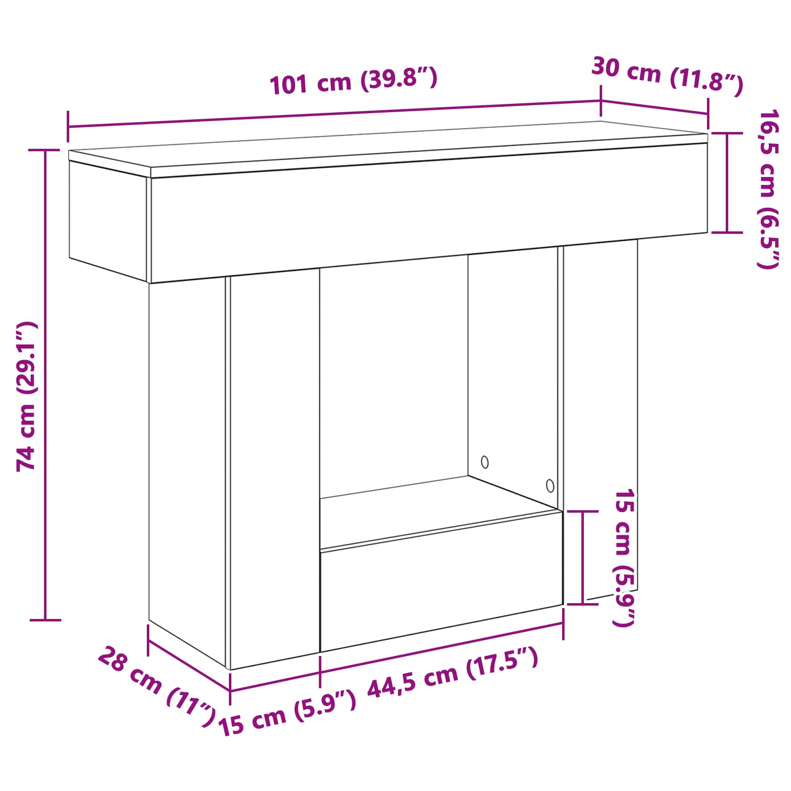 Betonsko Siva 101 x 30 x 74 cm