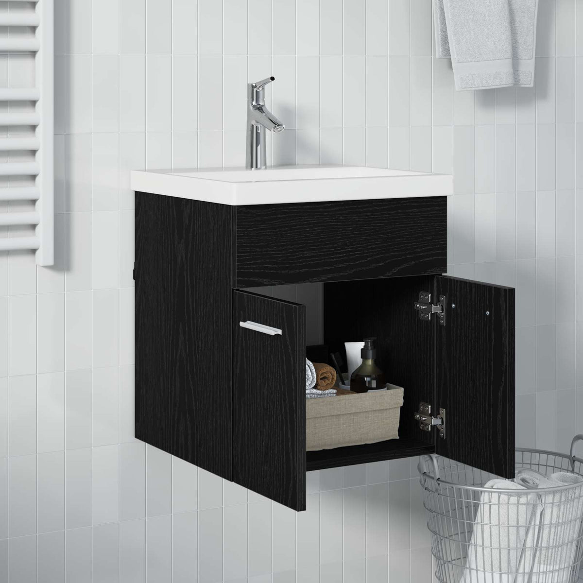 Ormarić za umivaonik s pohranom Crni hrast 41 x 38,5 x 46 cm