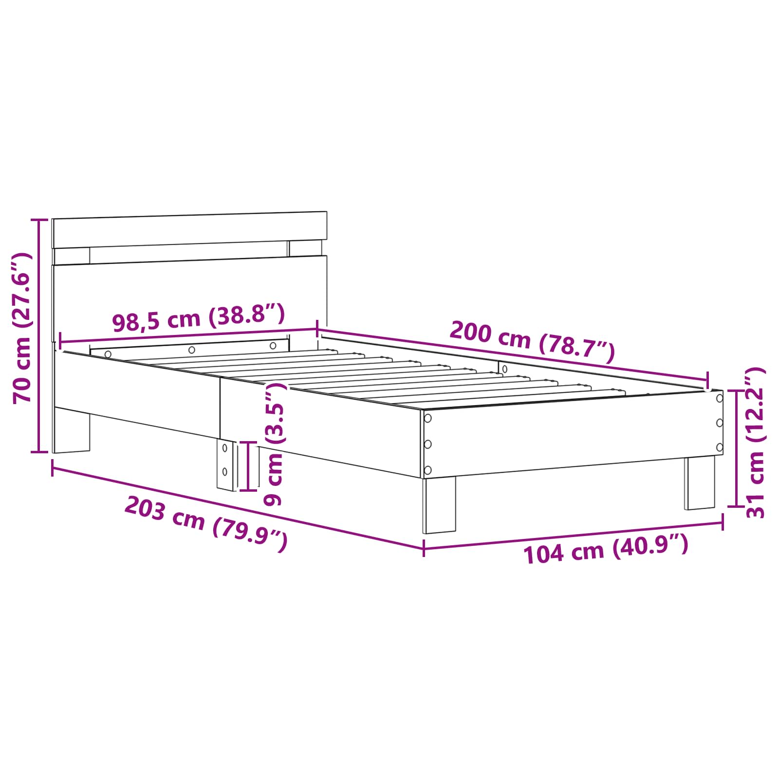 Krevetna konstrukcija Umjetnički hrast 98.5 x 200 cm