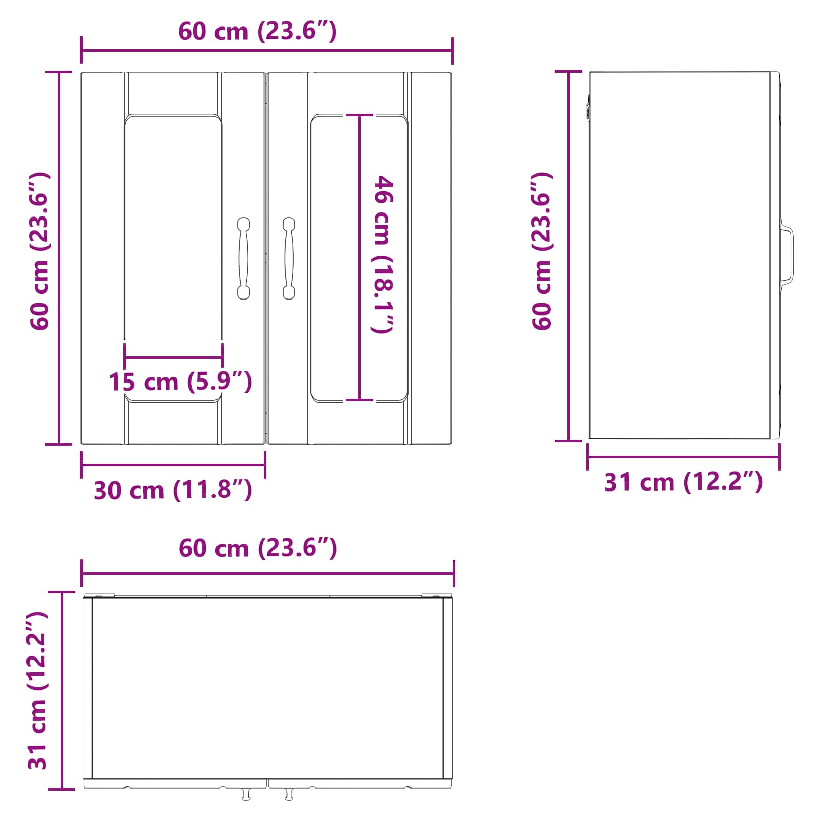 Zidni stakleni ormarić Lucca Crni hrast 60 x 31 x 60 cm